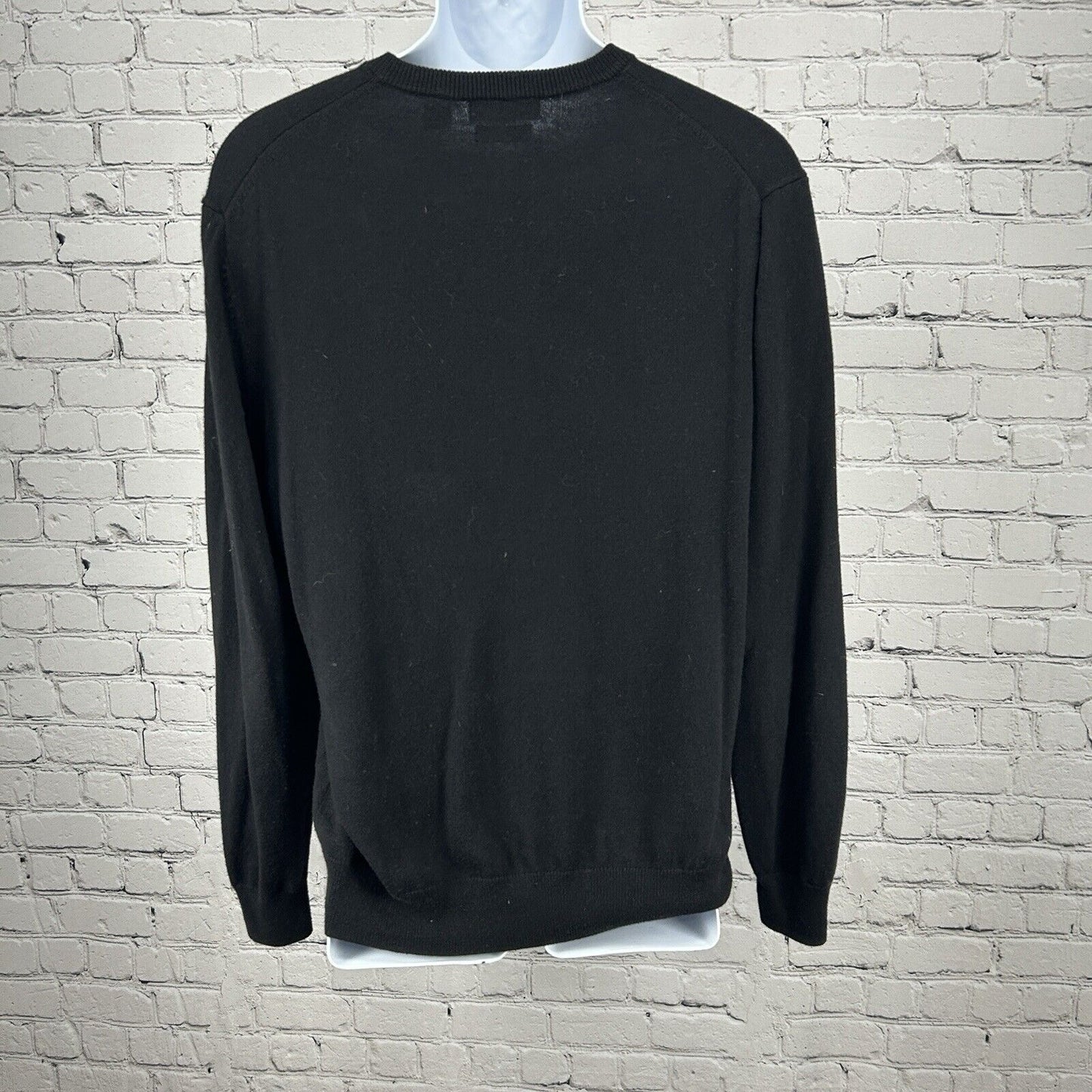 Alan Flusser Black Cotton Cashmere Long Sleeve Pullover Sweater Size Medium M