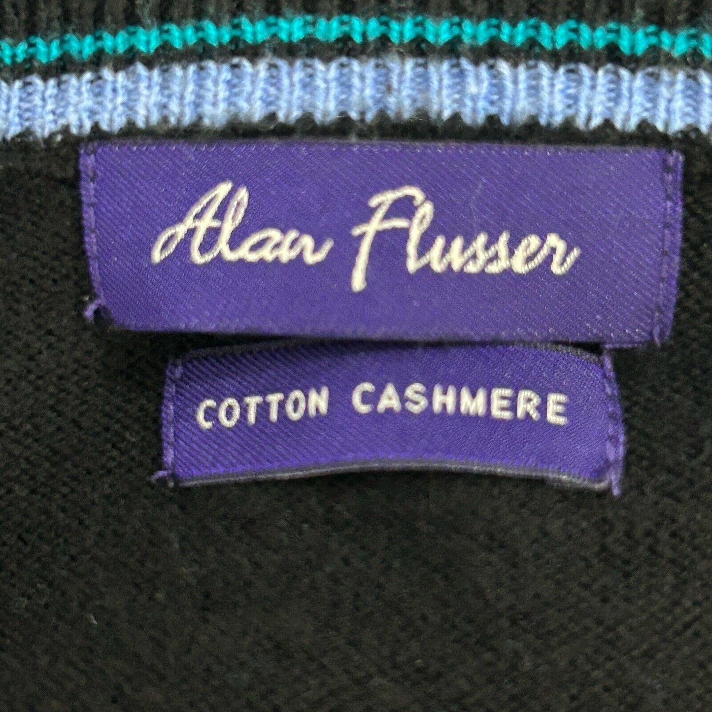 Alan Flusser Black Cotton Cashmere Long Sleeve Pullover Sweater Size Medium M