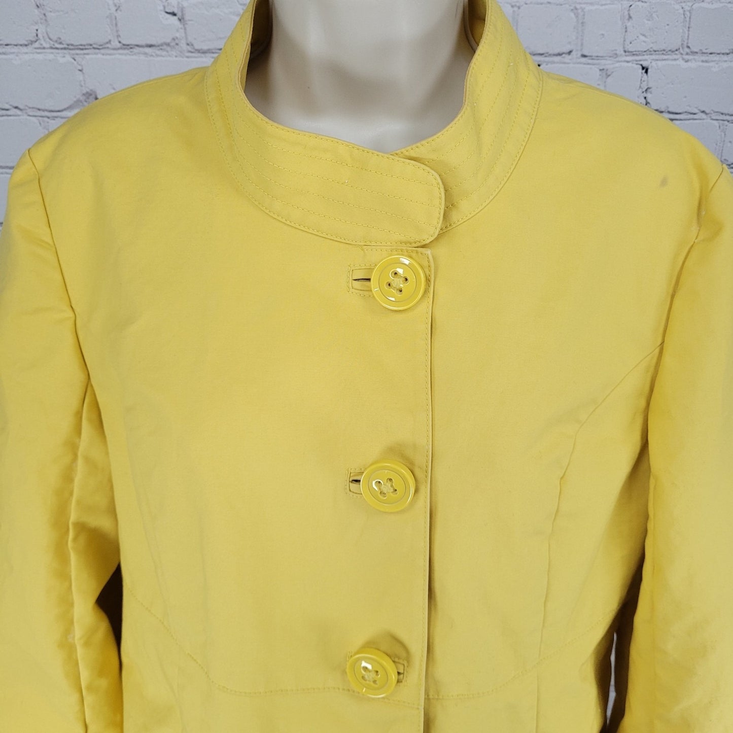 Talbots Yellow 100% Cotton Buttoned Pleated Back Pockets Lined Jacket Size 14