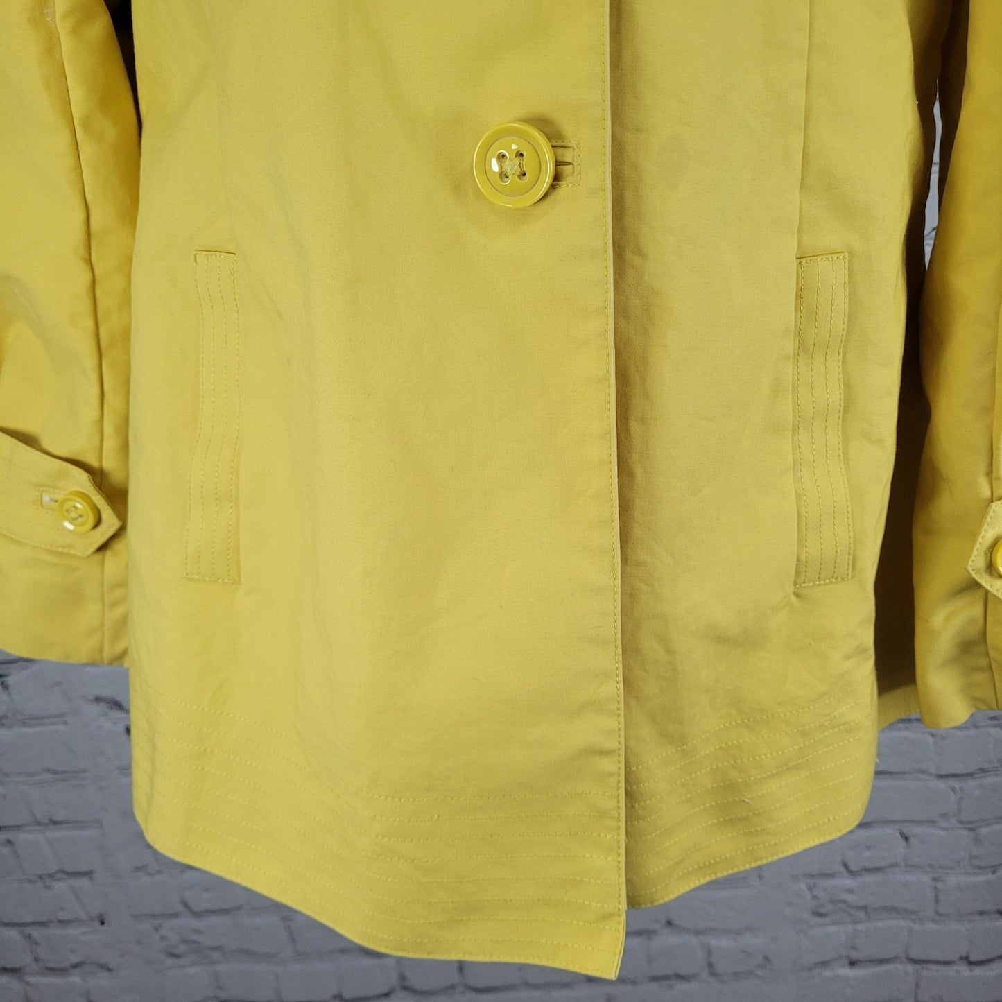 Talbots Yellow 100% Cotton Buttoned Pleated Back Pockets Lined Jacket Size 14