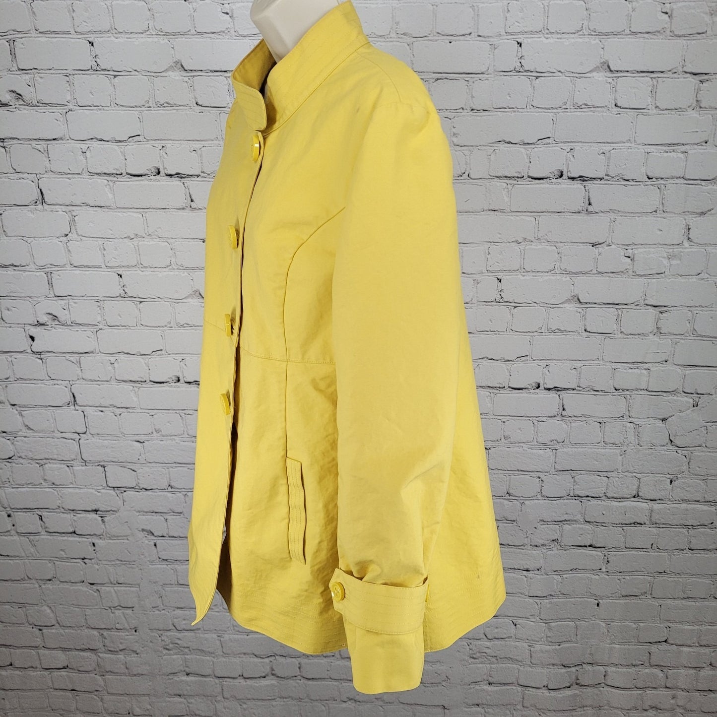 Talbots Yellow 100% Cotton Buttoned Pleated Back Pockets Lined Jacket Size 14