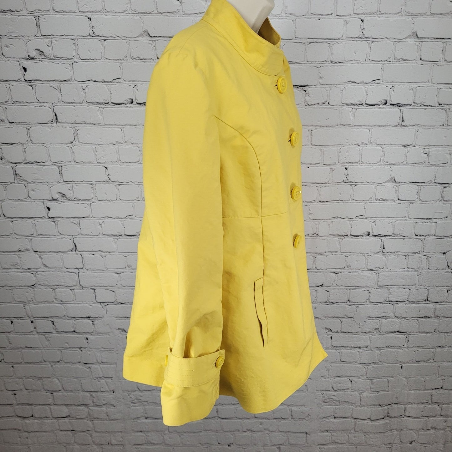 Talbots Yellow 100% Cotton Buttoned Pleated Back Pockets Lined Jacket Size 14