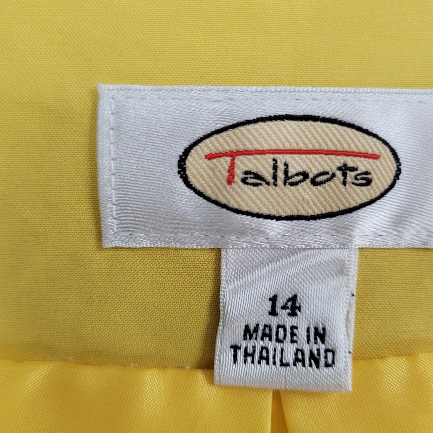 Talbots Yellow 100% Cotton Buttoned Pleated Back Pockets Lined Jacket Size 14