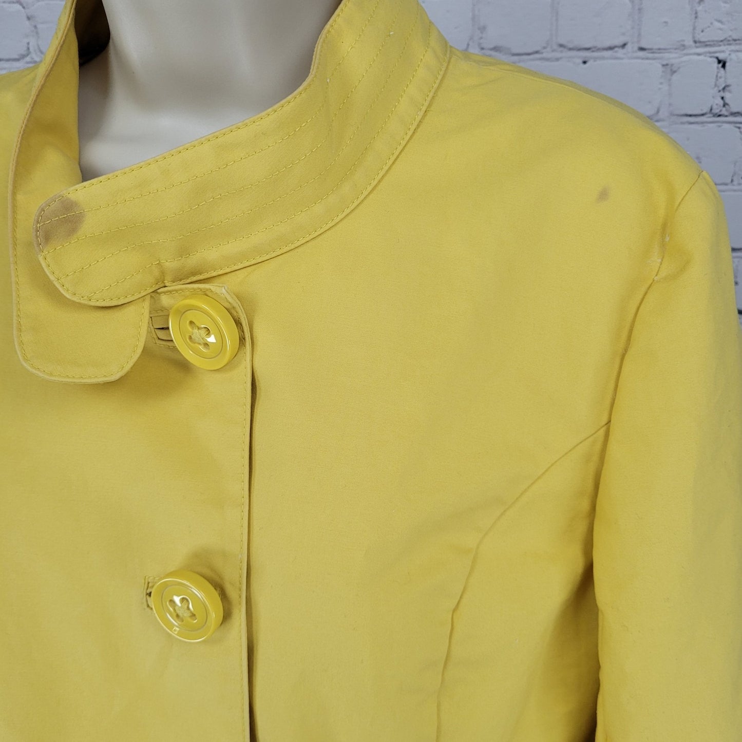 Talbots Yellow 100% Cotton Buttoned Pleated Back Pockets Lined Jacket Size 14