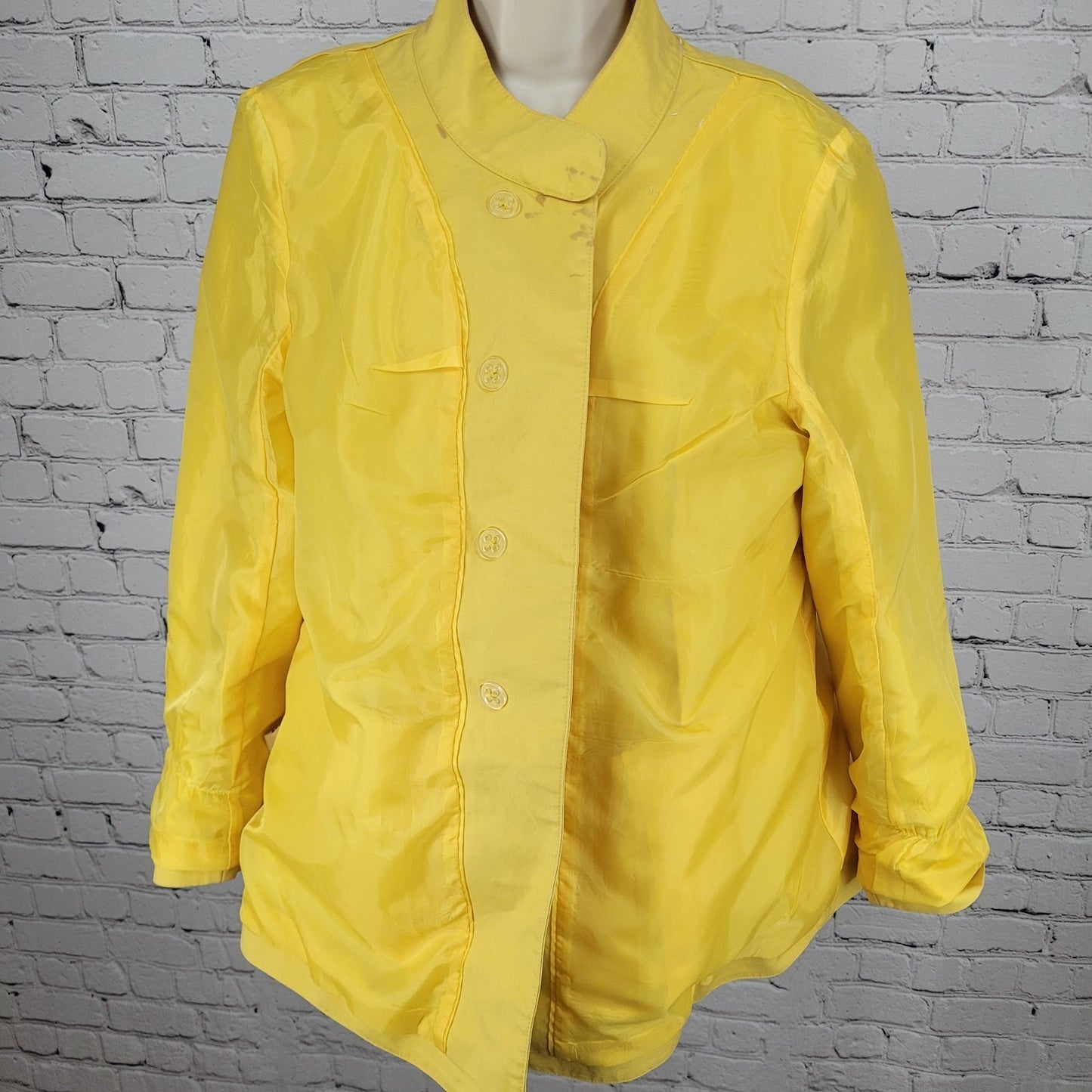 Talbots Yellow 100% Cotton Buttoned Pleated Back Pockets Lined Jacket Size 14