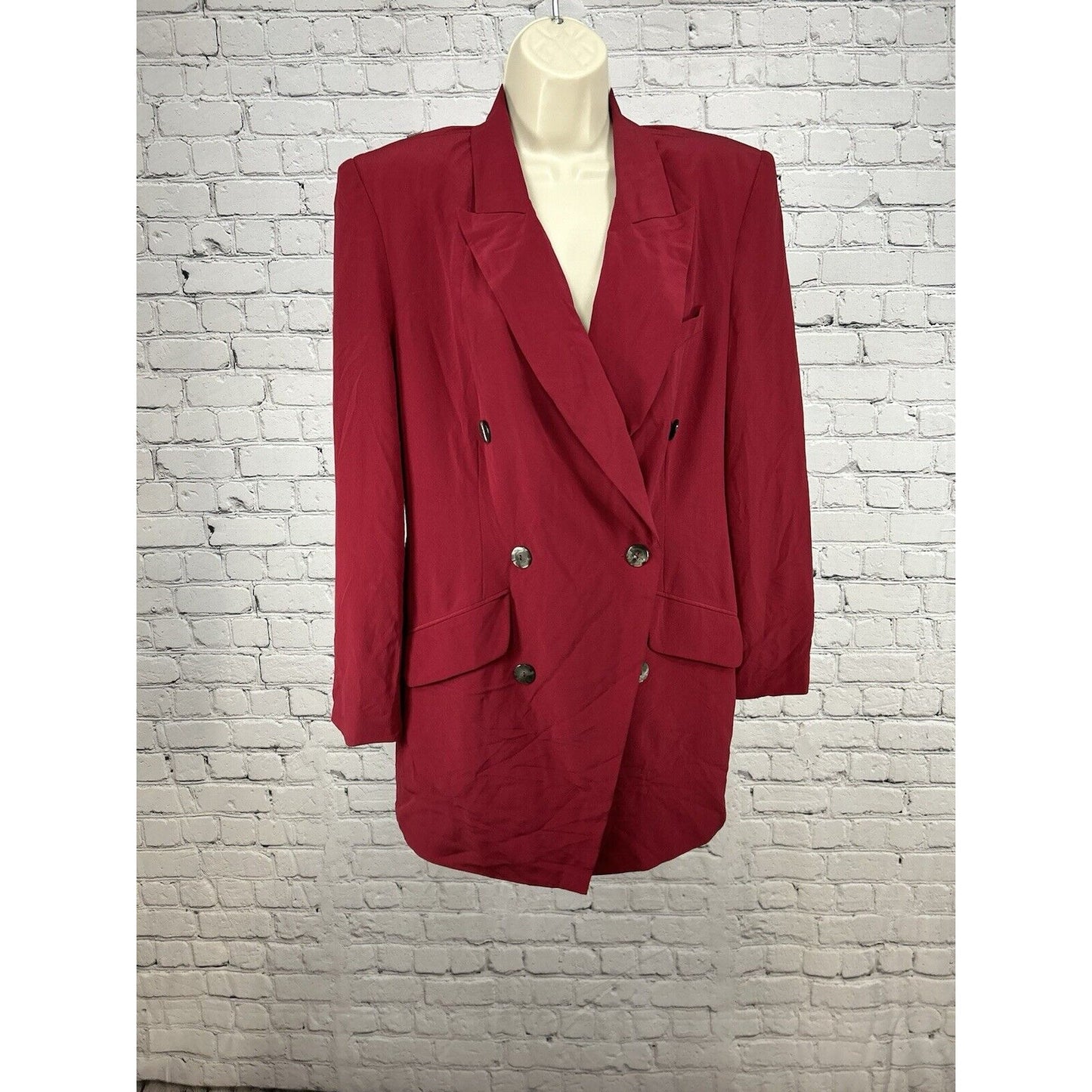 VTG Hugo Buscati Milano Silk Red Double Breasted Peak Lapel Women’s Blazer 12