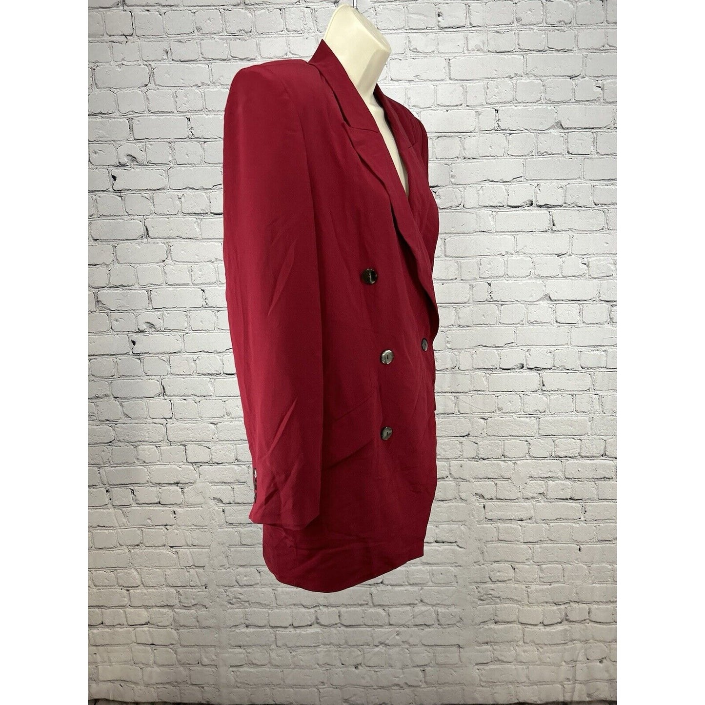 VTG Hugo Buscati Milano Silk Red Double Breasted Peak Lapel Women’s Blazer 12