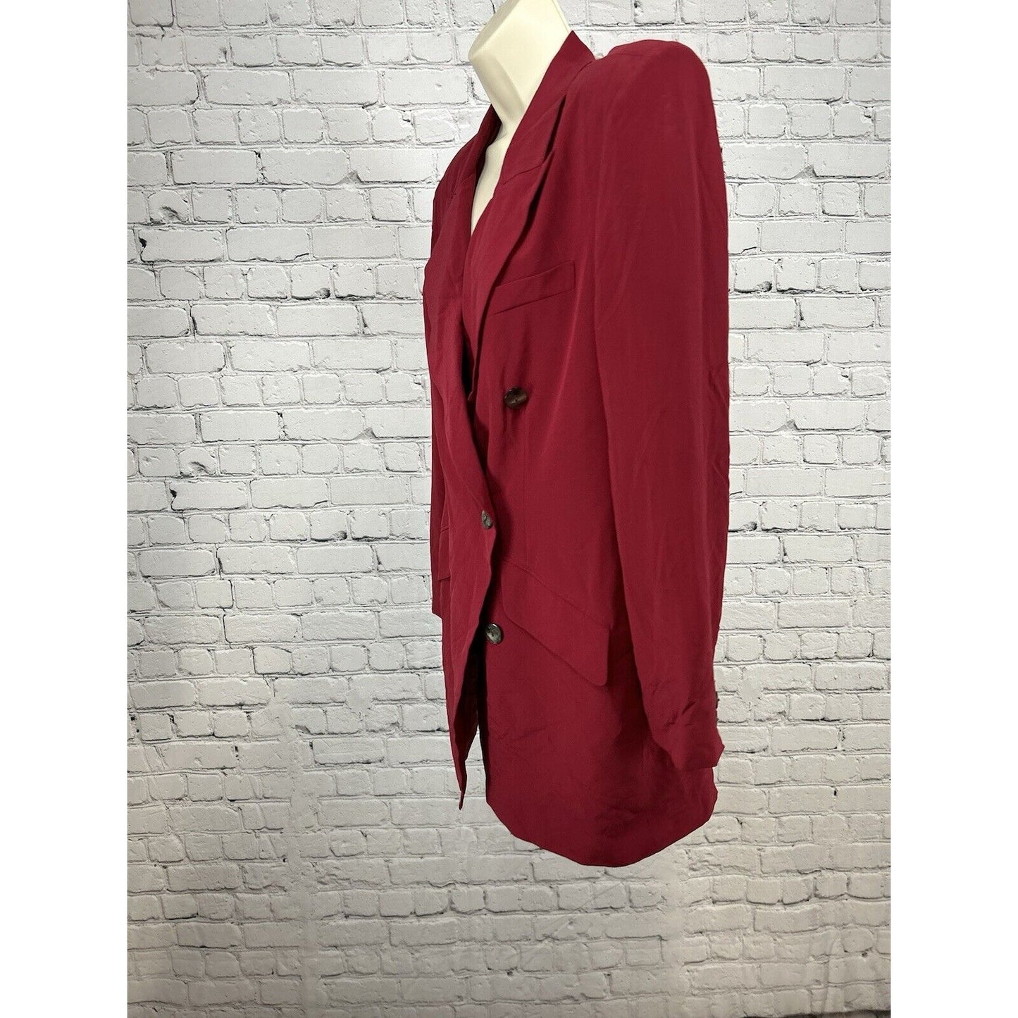 VTG Hugo Buscati Milano Silk Red Double Breasted Peak Lapel Women’s Blazer 12
