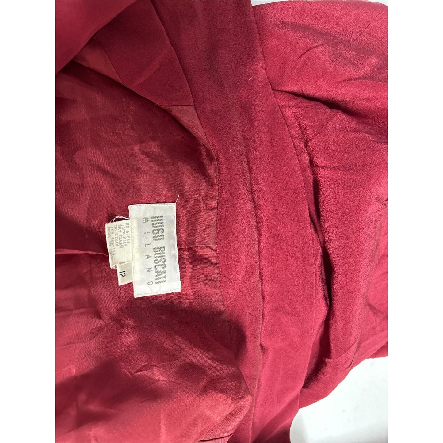 VTG Hugo Buscati Milano Silk Red Double Breasted Peak Lapel Women’s Blazer 12