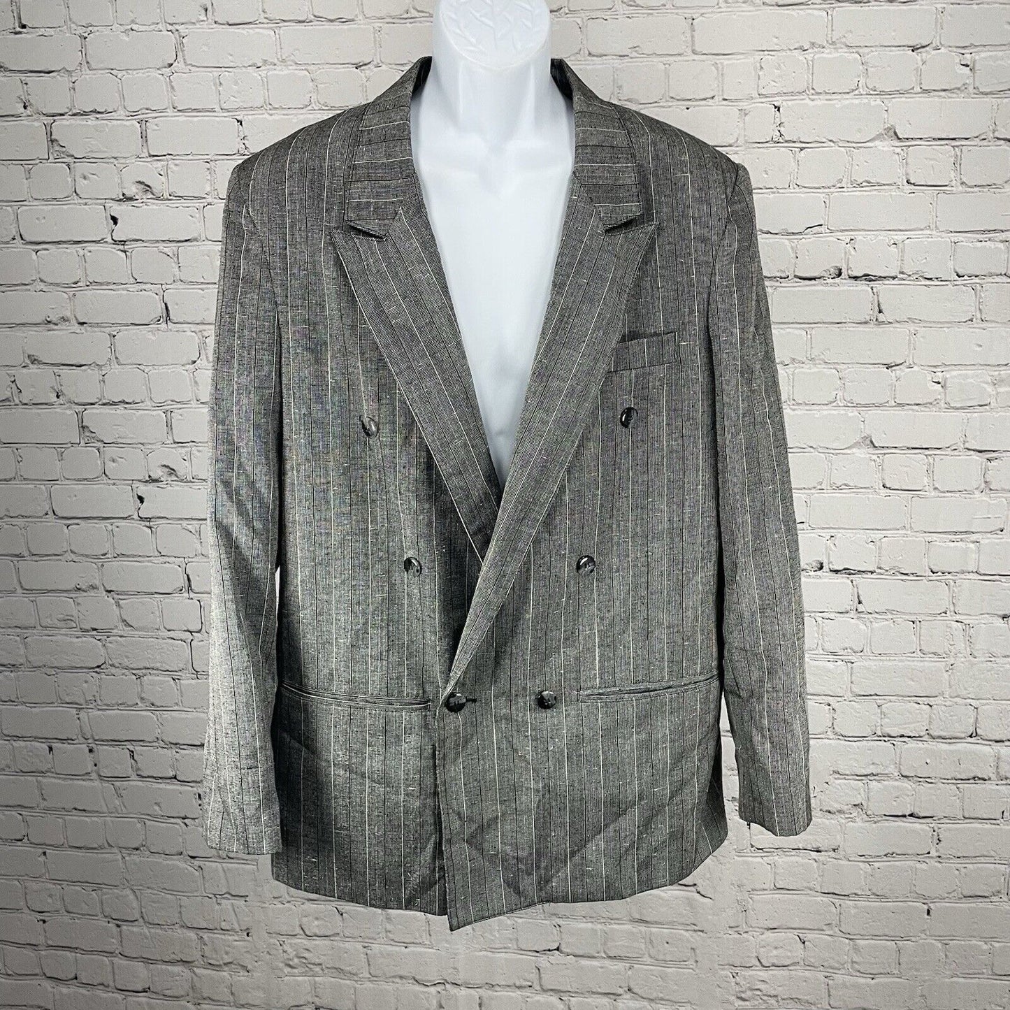 Officer Gentleman Grey Striped Buttoned Ventless Blazer Sports Coat Size XL