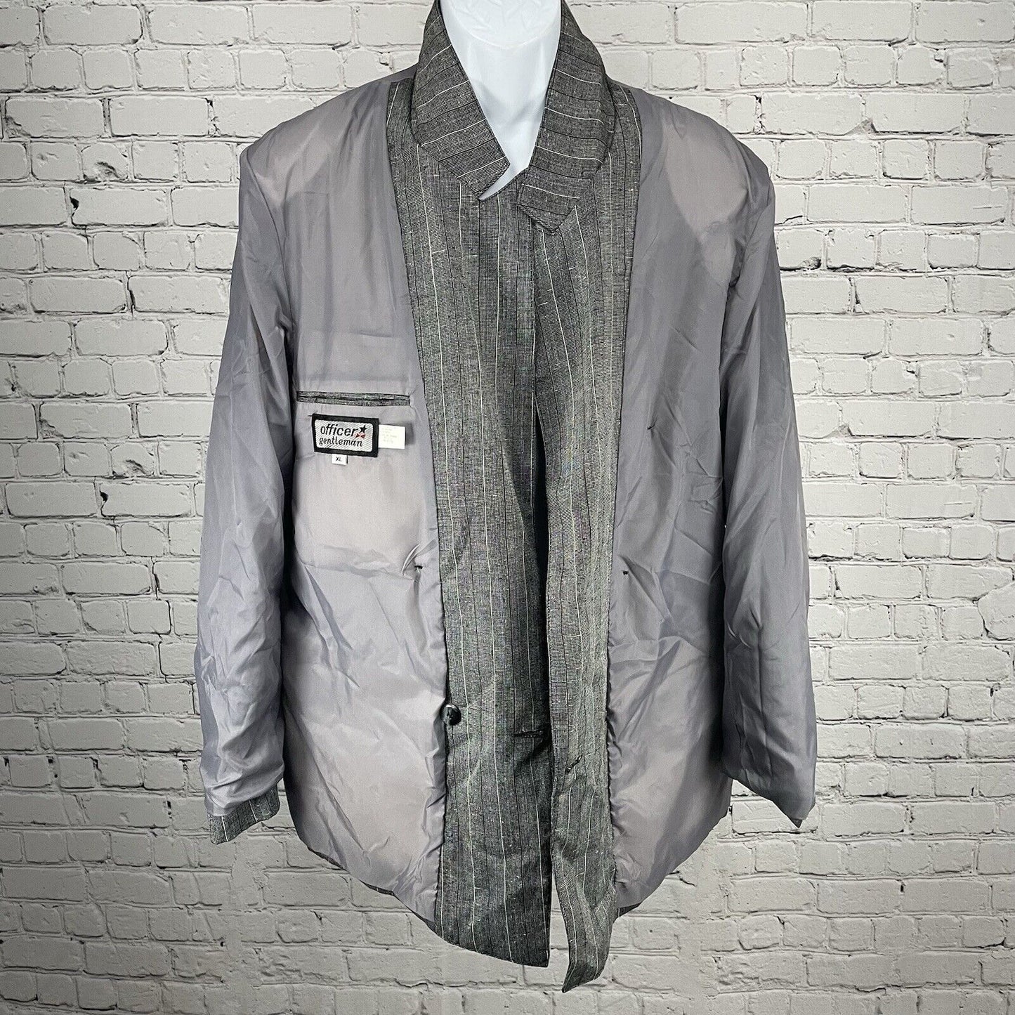 Officer Gentleman Grey Striped Buttoned Ventless Blazer Sports Coat Size XL