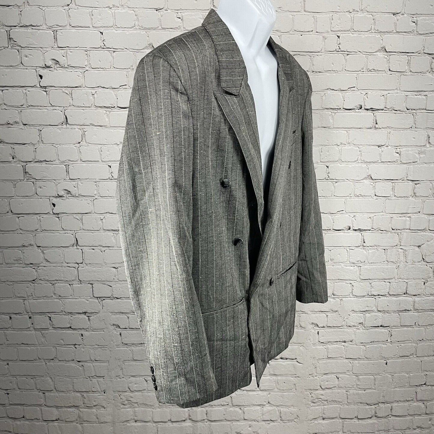 Officer Gentleman Grey Striped Buttoned Ventless Blazer Sports Coat Size XL