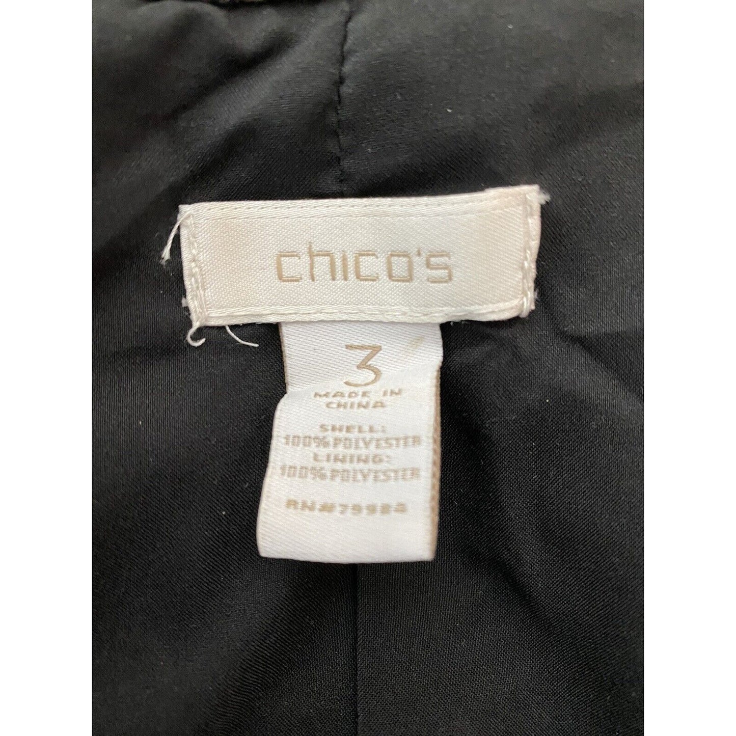 Chico’s Black Silver Full Zip Shiny Snake Print Long Sleeve Lined Jacket Size L