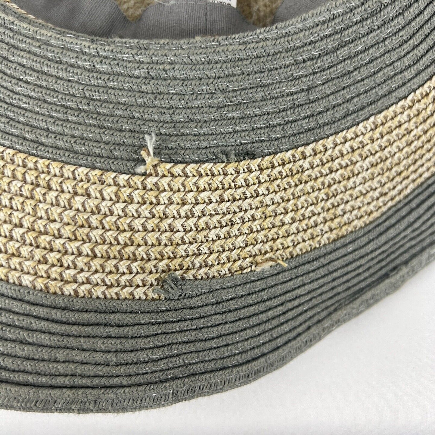 World Market Green Tan 100% Paper Wide Brim Striped Floppy Beach Sun Hat O/S