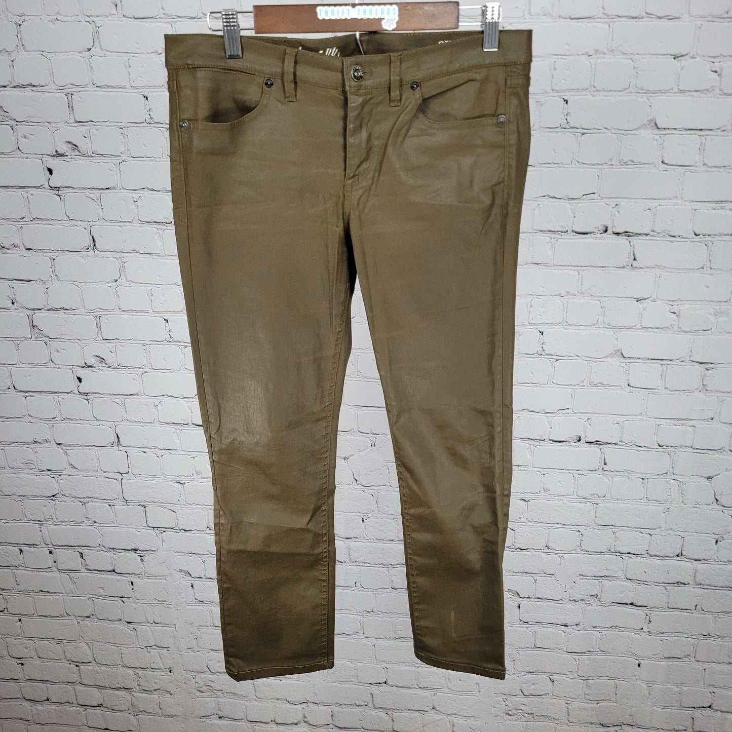 Madewell Green Waxed Cotton Stretch Skinny Skinny Crop Pants Size 29x32 (32x25)