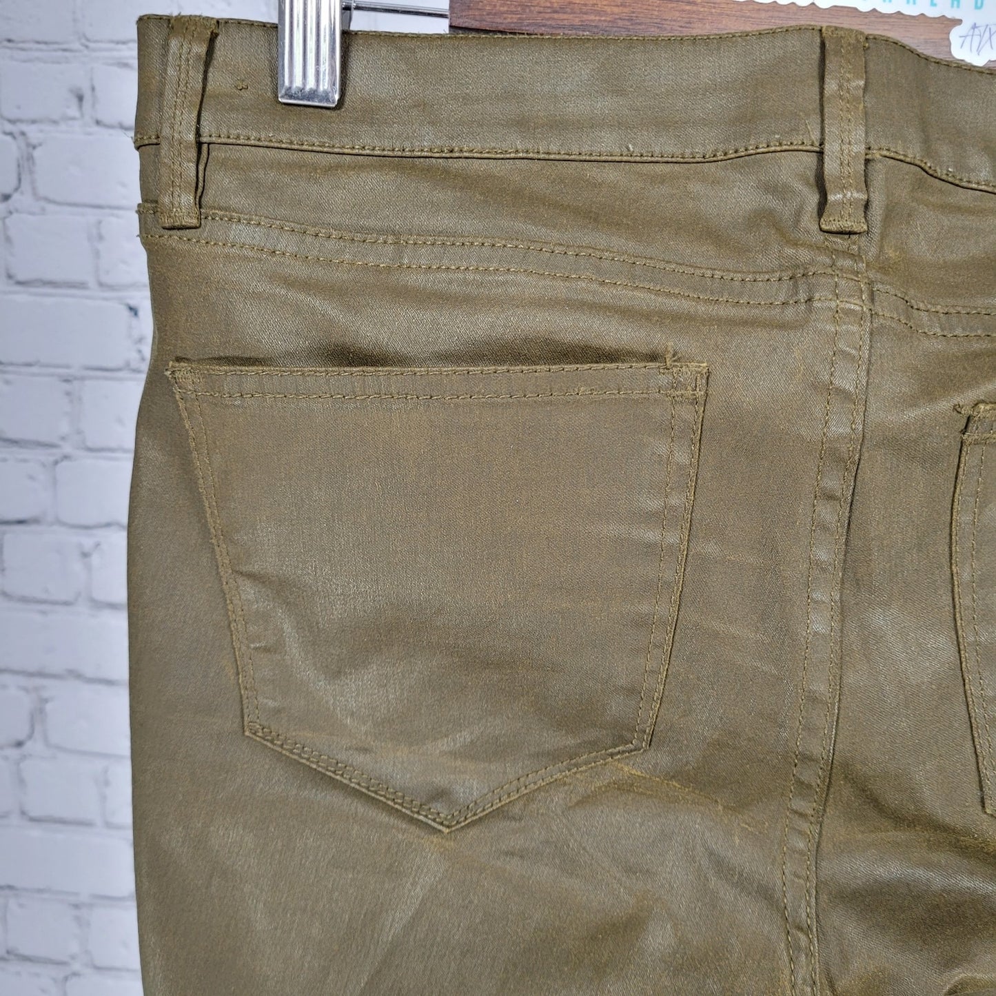 Madewell Green Waxed Cotton Stretch Skinny Skinny Crop Pants Size 29x32 (32x25)
