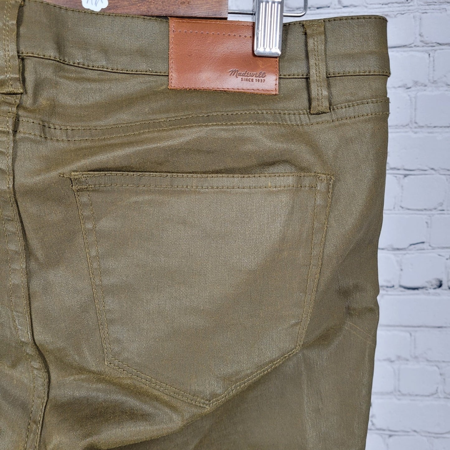 Madewell Green Waxed Cotton Stretch Skinny Skinny Crop Pants Size 29x32 (32x25)
