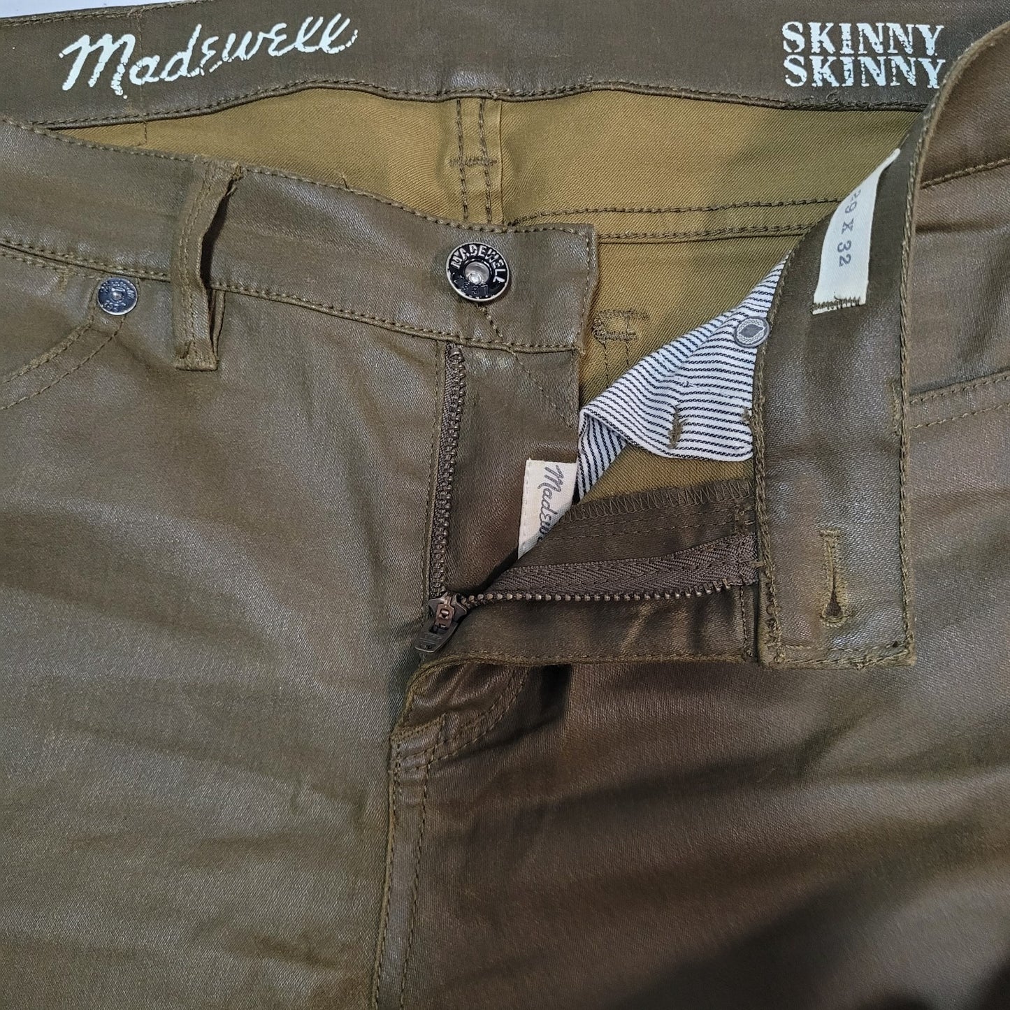 Madewell Green Waxed Cotton Stretch Skinny Skinny Crop Pants Size 29x32 (32x25)