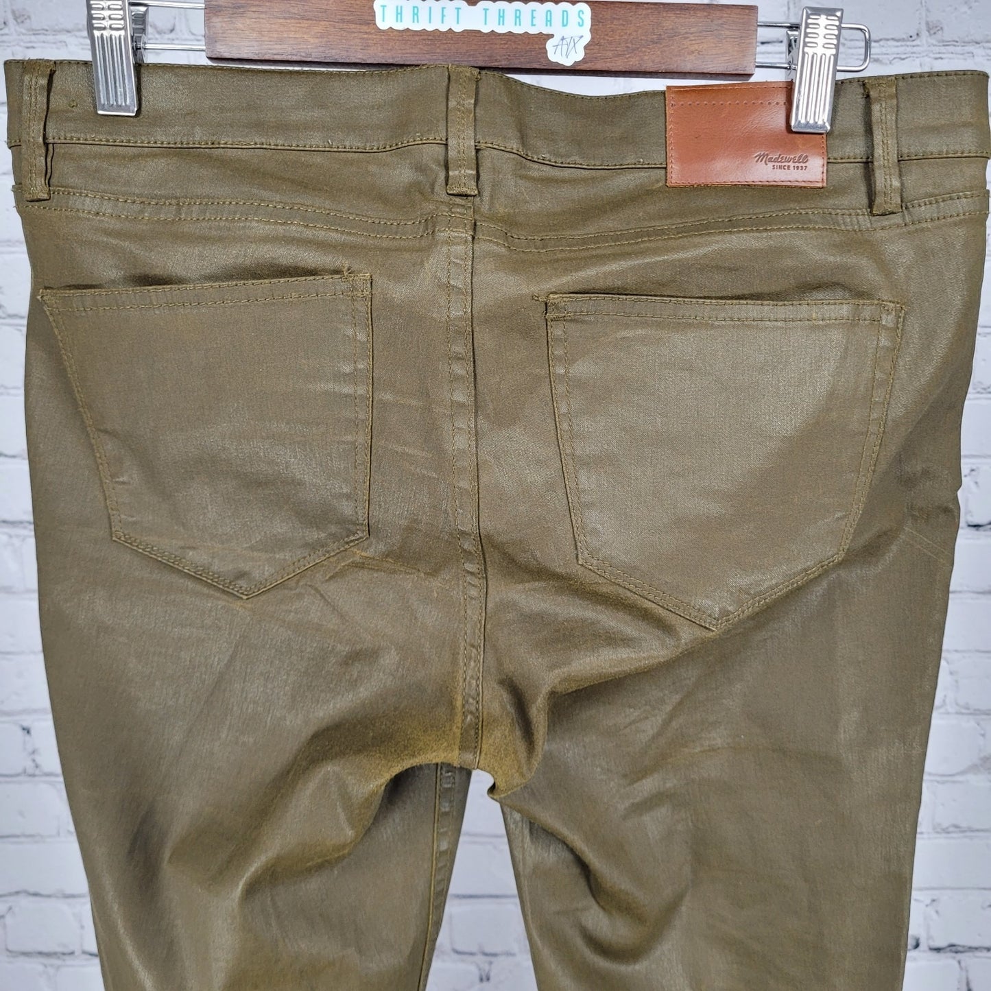Madewell Green Waxed Cotton Stretch Skinny Skinny Crop Pants Size 29x32 (32x25)