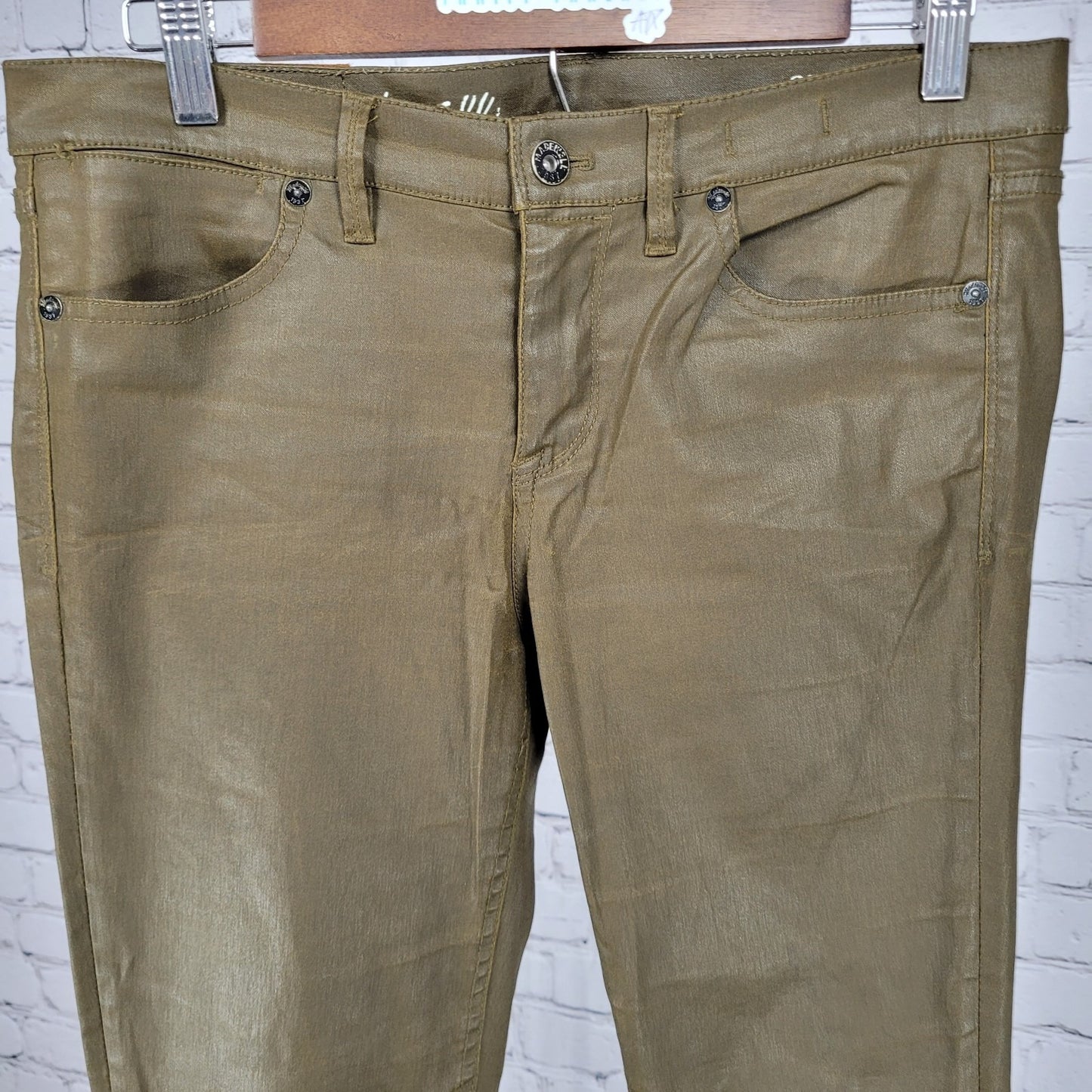 Madewell Green Waxed Cotton Stretch Skinny Skinny Crop Pants Size 29x32 (32x25)