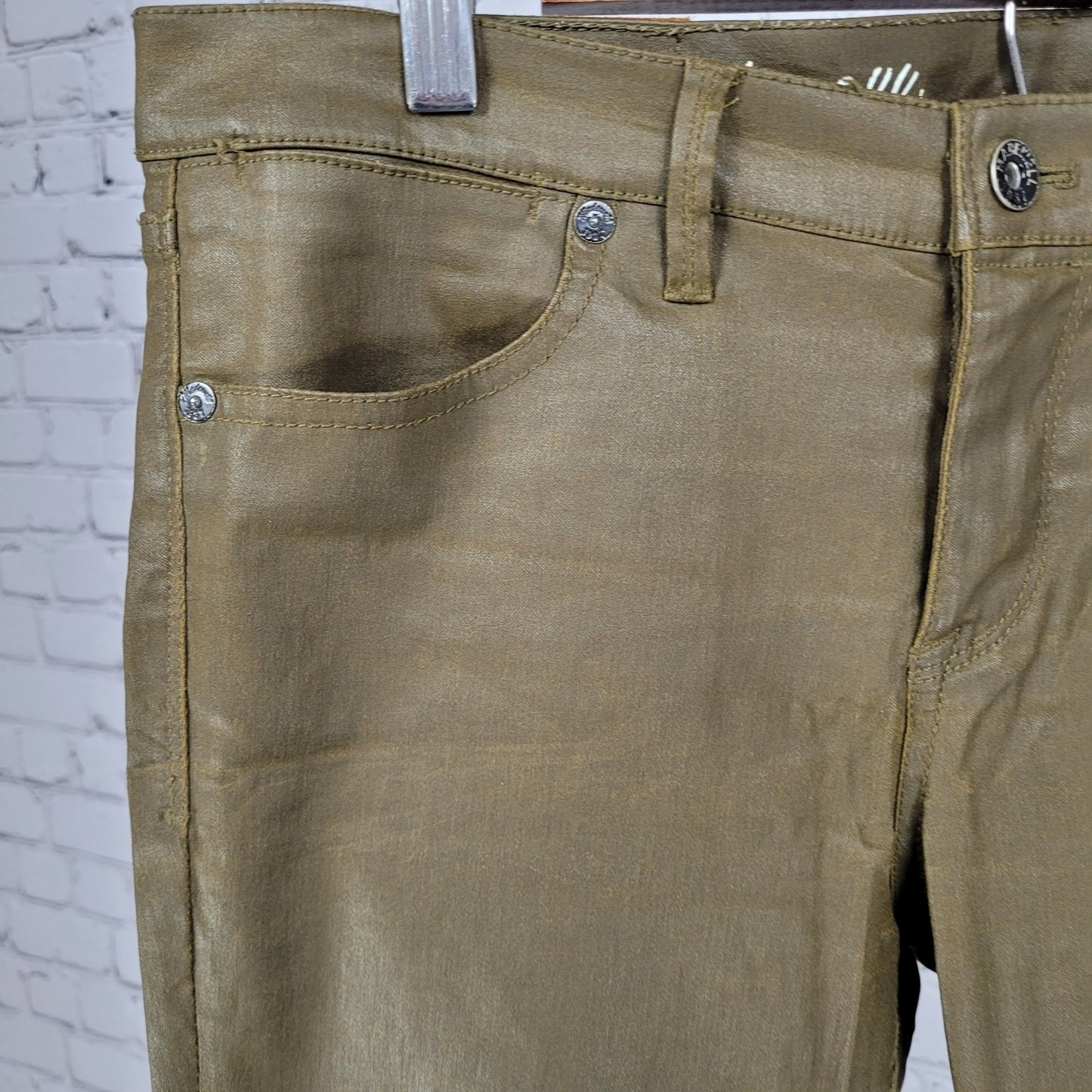 Madewell Green Waxed Cotton Stretch Skinny Skinny Crop Pants Size 29x32 (32x25)