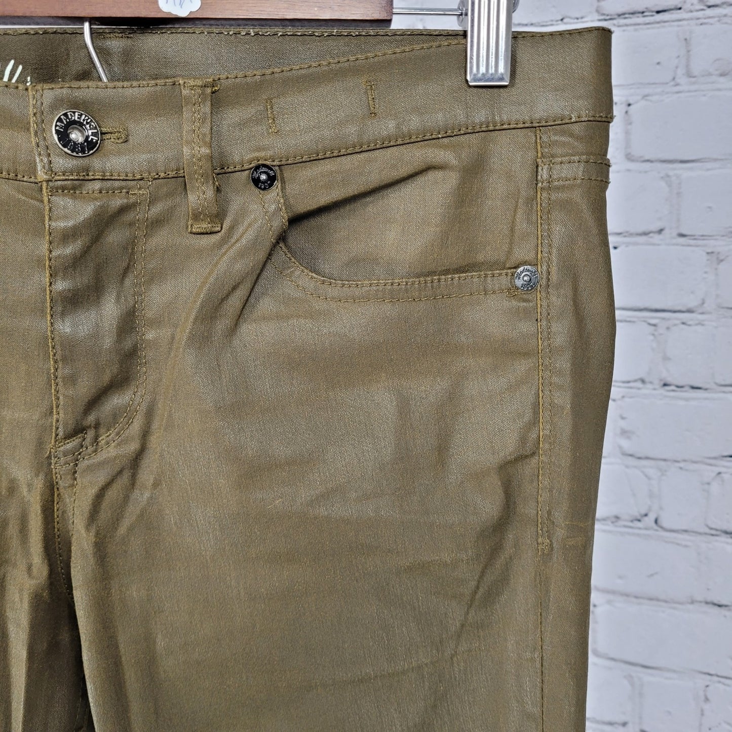 Madewell Green Waxed Cotton Stretch Skinny Skinny Crop Pants Size 29x32 (32x25)