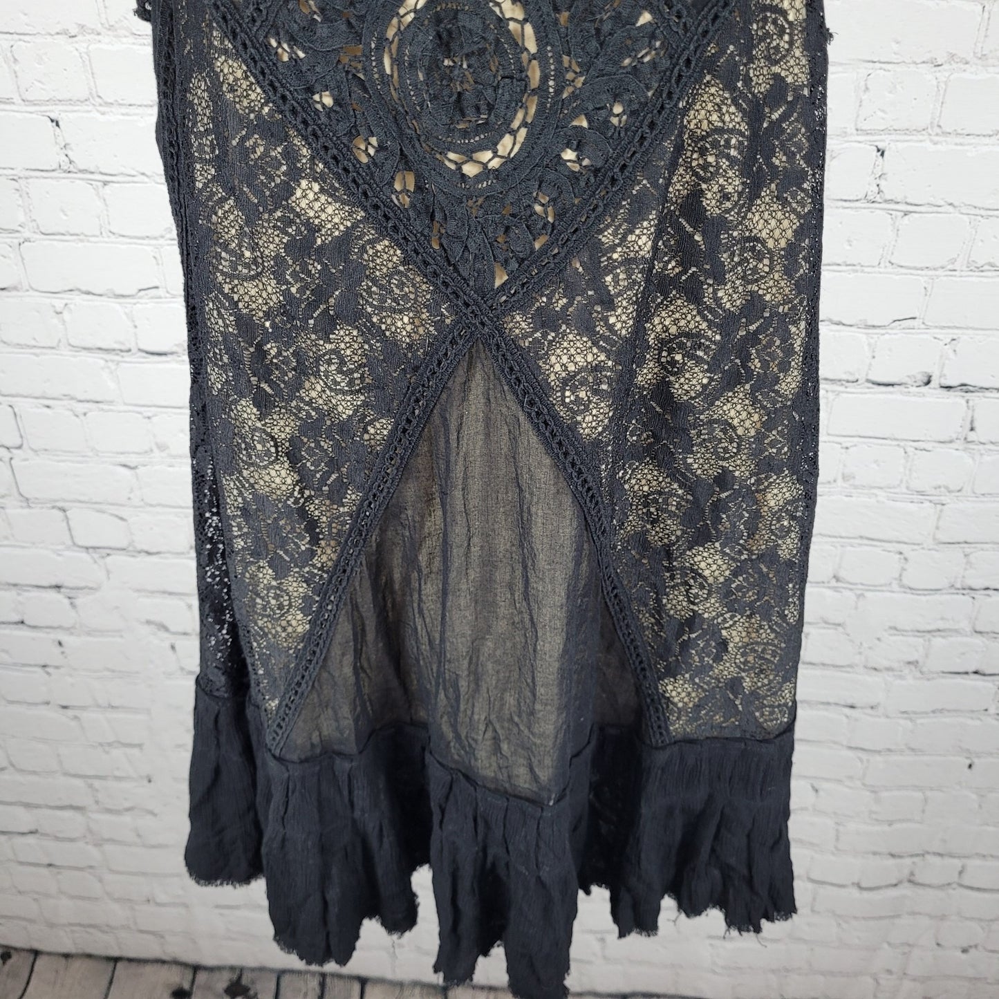 Free People Black Crochet Lace Overlay High Neck Mini Dress Size Small S