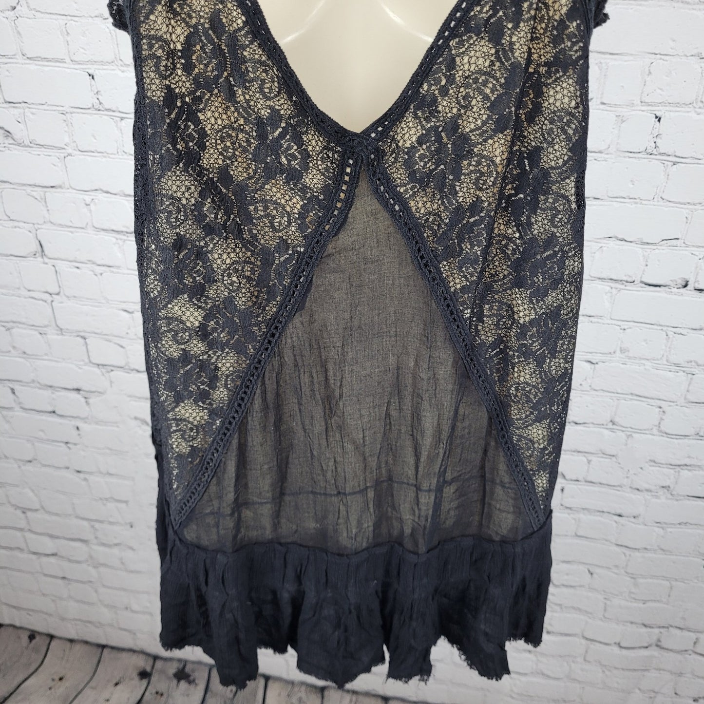 Free People Black Crochet Lace Overlay High Neck Mini Dress Size Small S