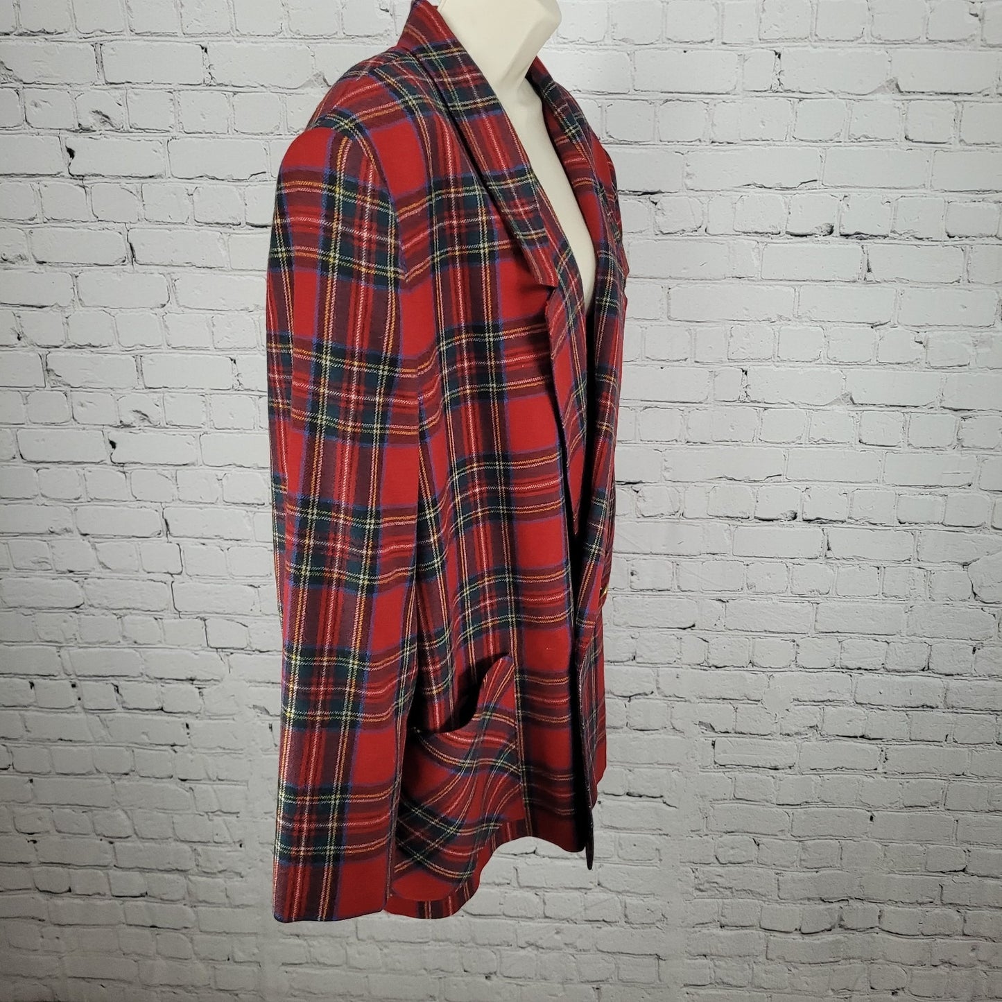 Giorgio Sant'Angelo Red Plaid 100% Wool Double Breasted Blazer Jacket Size 22