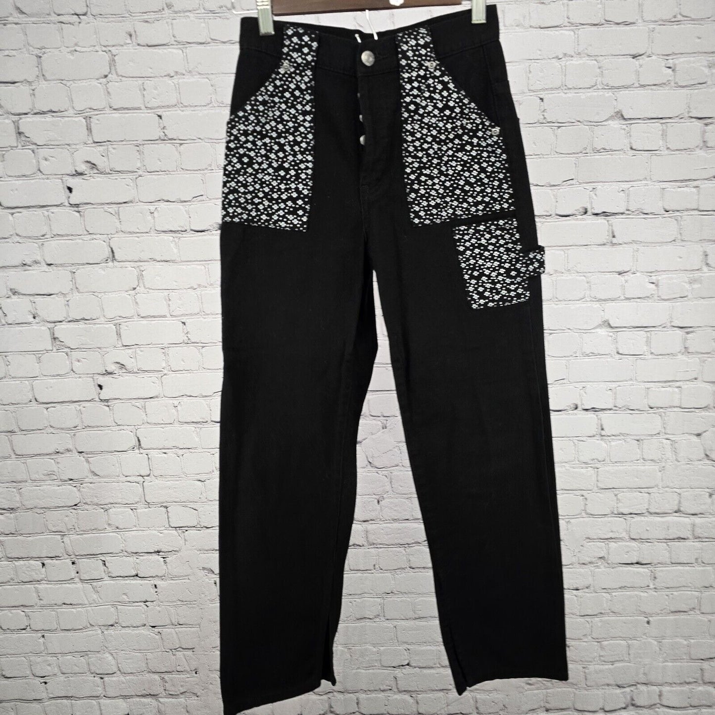 BDG Urban Outfitters Black Floral Print Pocketed Slit Ankle Jeans Size 24