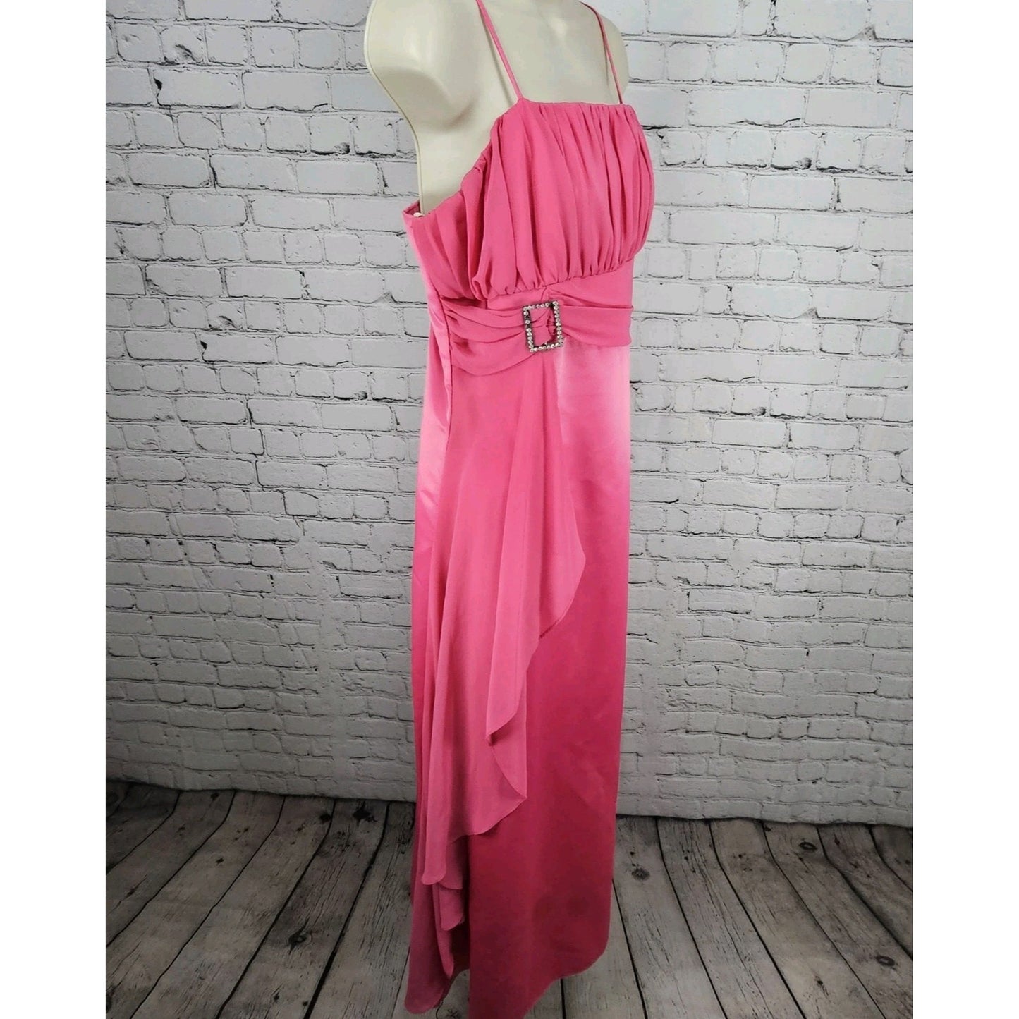 VTG Juliet Fashion Milex Pink Satin Chiffon Empire Waist Strappy Maxi Dress 2XL