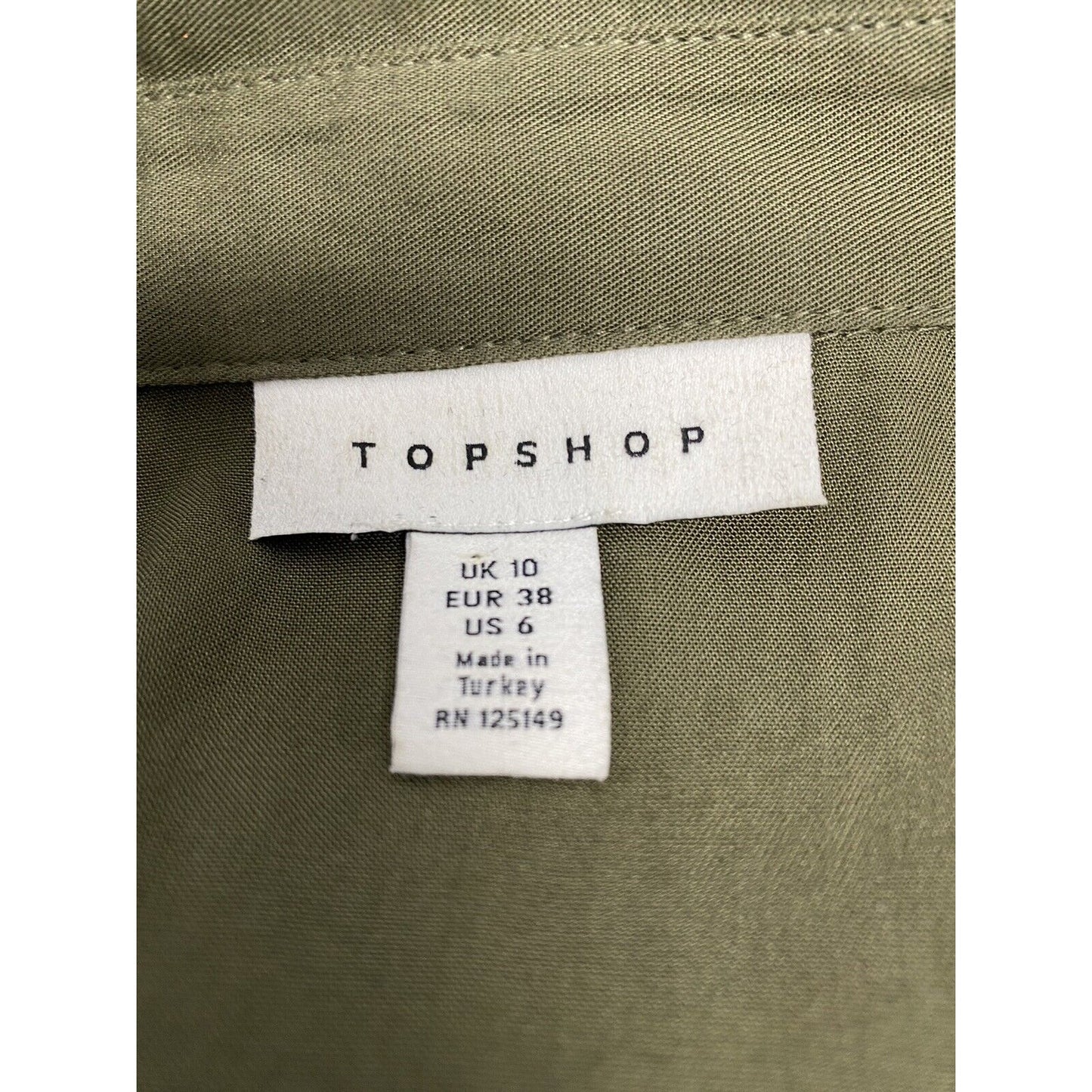 Topshop Army Green Collared Button Up Roll Tab Sleeve Dress w Belt Loops 6