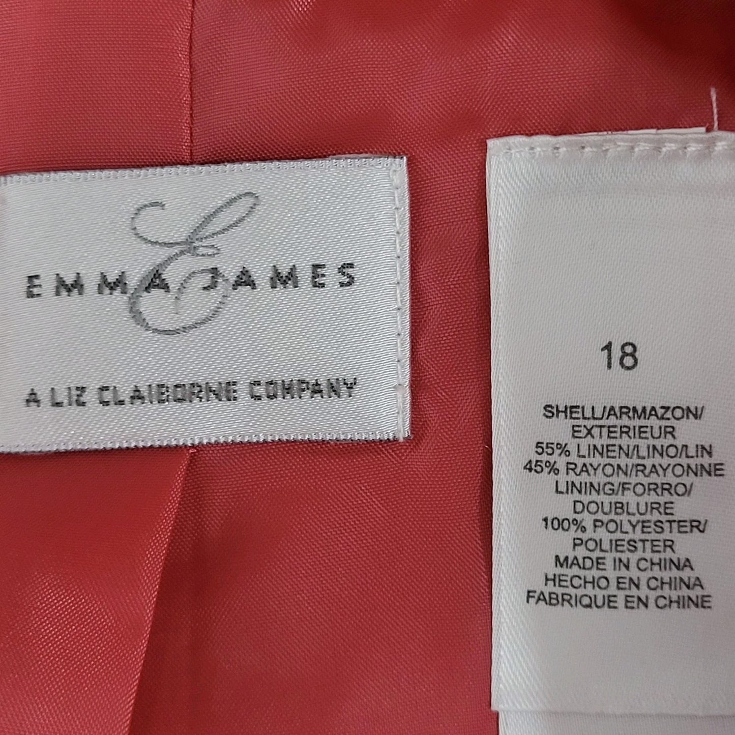 VTG Emma James By Liz Claiborne Linen Blend 2 Piece Blazer (18) Skirt (16) Suit