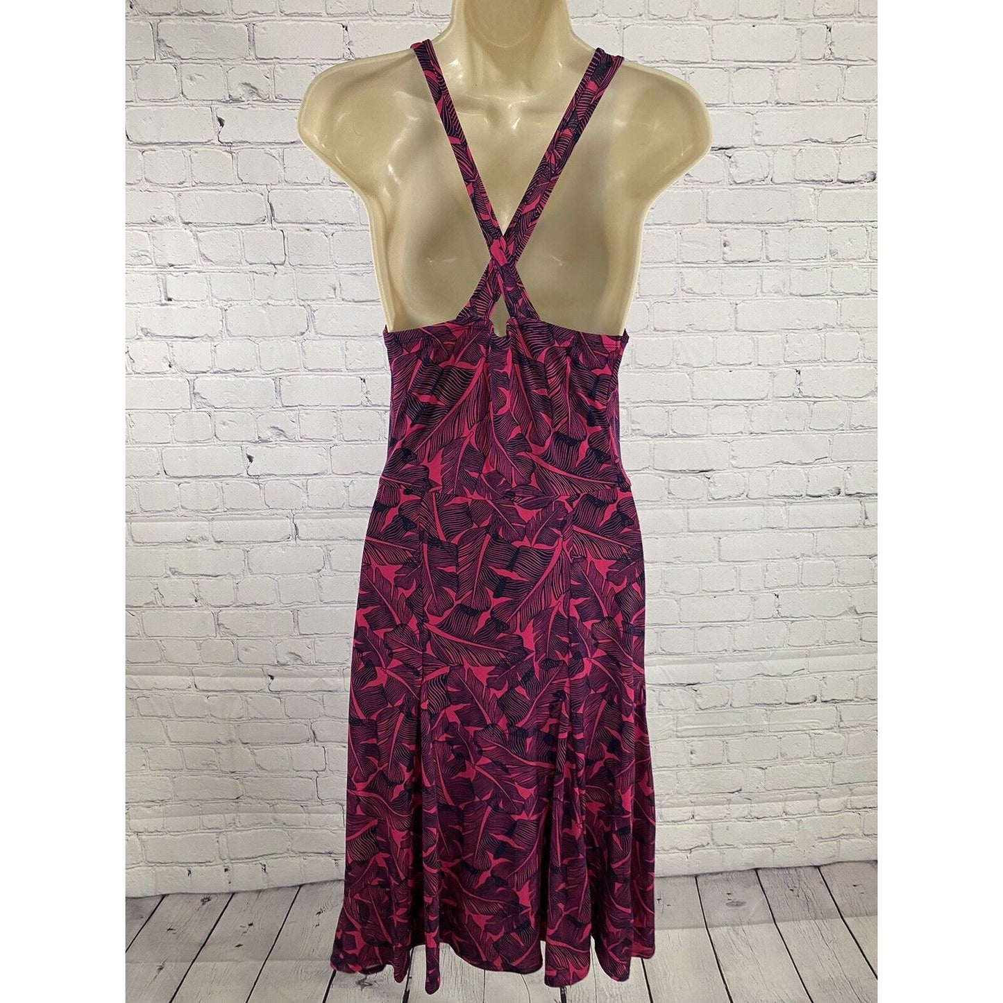 NWT Banana Republic Pink Blue Leafy Print Racerback Flowy Knee Length Dress XS