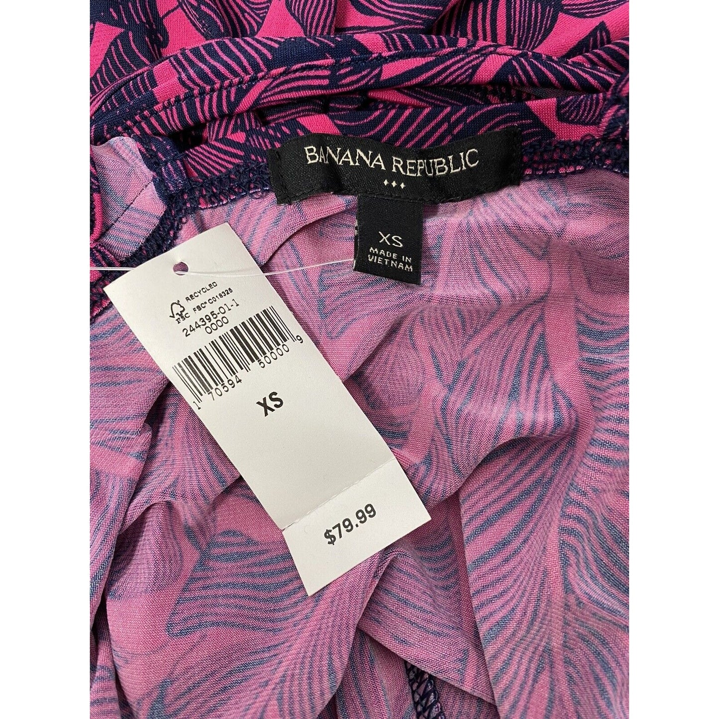 NWT Banana Republic Pink Blue Leafy Print Racerback Flowy Knee Length Dress XS