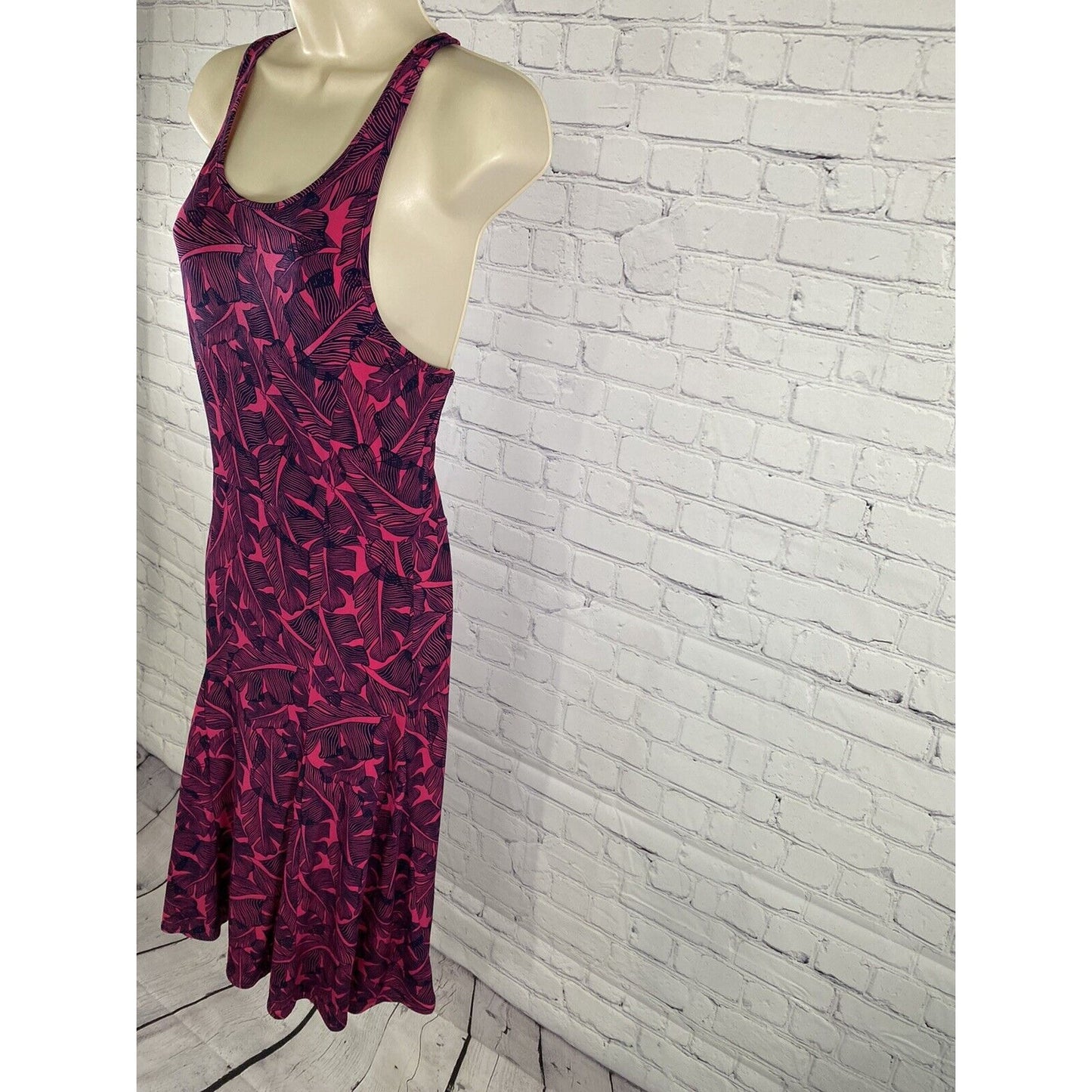 NWT Banana Republic Pink Blue Leafy Print Racerback Flowy Knee Length Dress XS