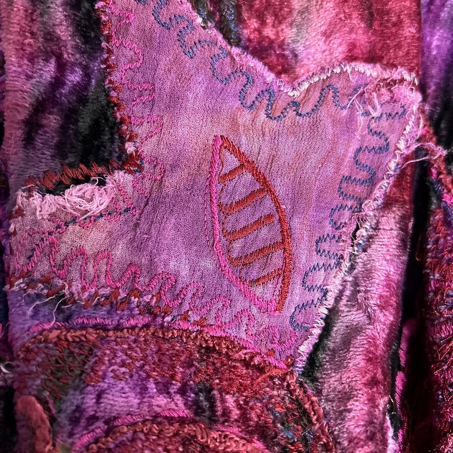 Chico’s Purple Red Embroidered Embellished Hippie Floral Full Zip Jacket Size M
