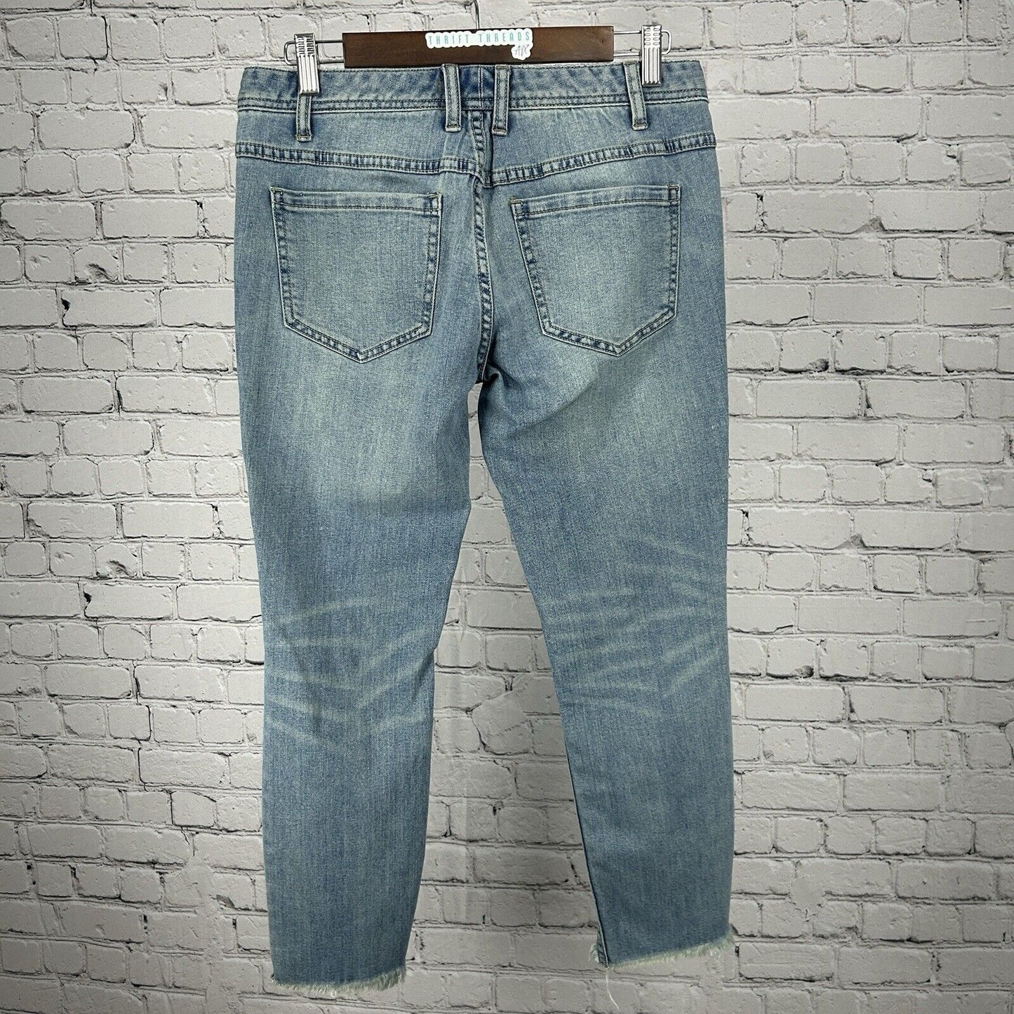 Free People Light Blue Distressed Mid Rise Denim Jeans Size 28 (29X25)
