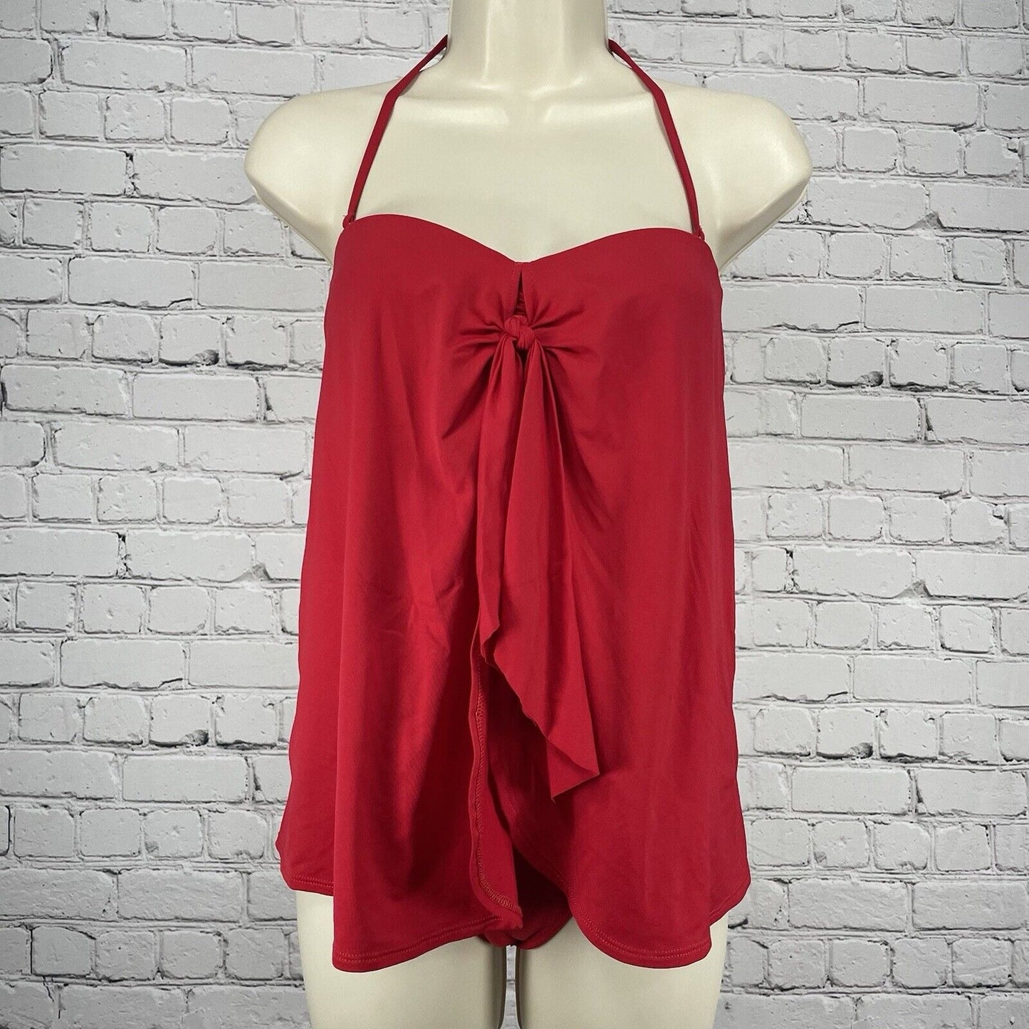 Ralph Lauren Red One Piece Halter Padded Bra Lined Stretch Tie Swimsuit Size 6