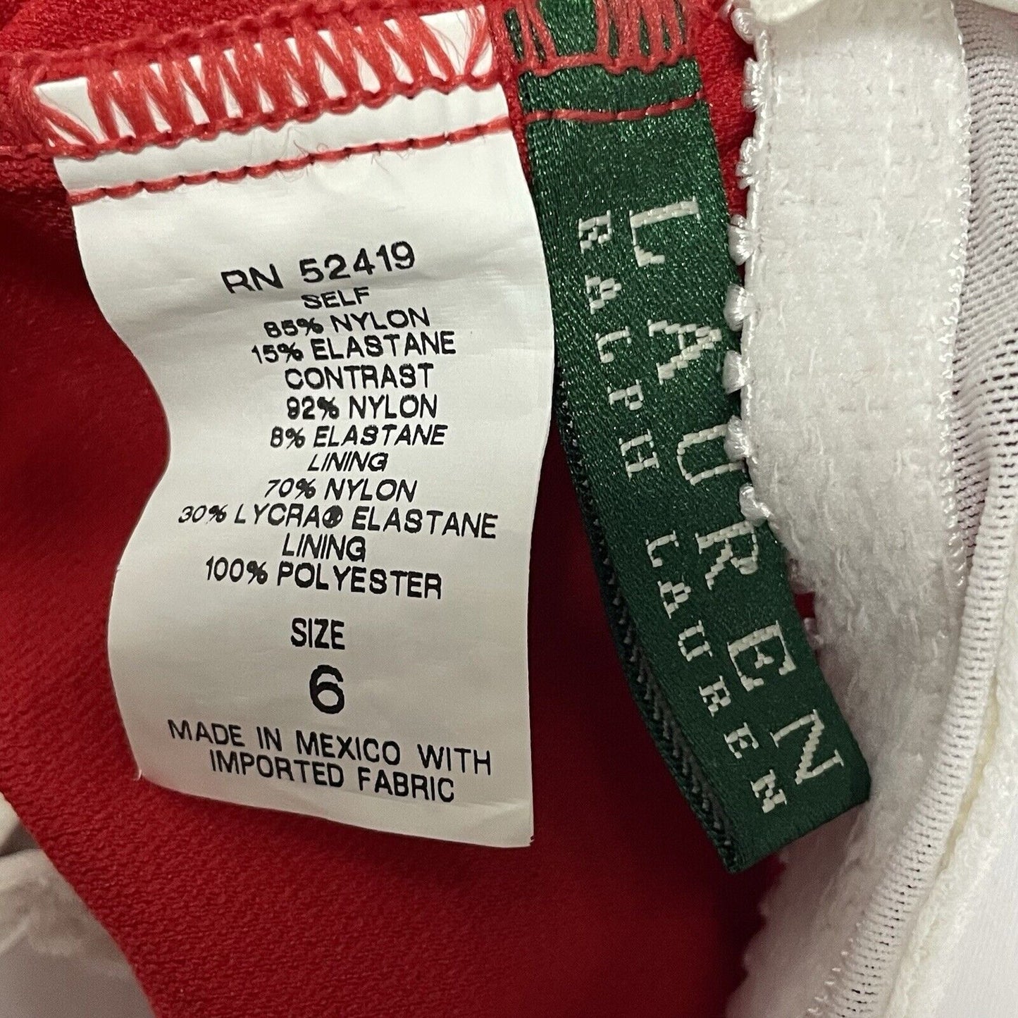 Ralph Lauren Red One Piece Halter Padded Bra Lined Stretch Tie Swimsuit Size 6
