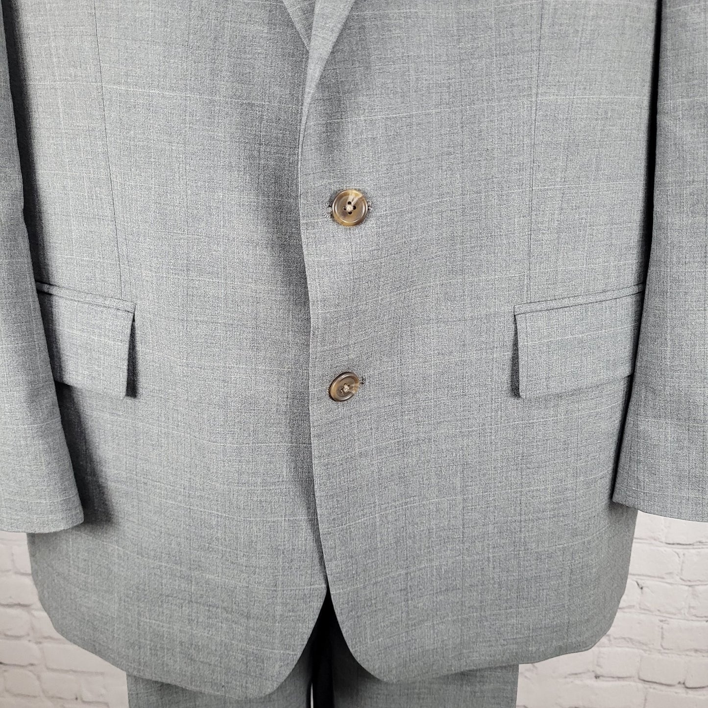 Chaps Ralph Lauren Grey 100% Wool Full Suit Set Jacket Size 46T Pants 39x31