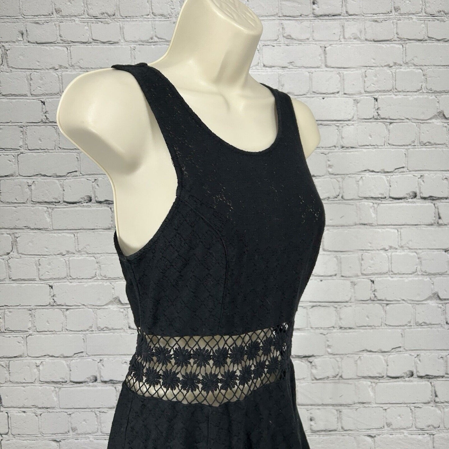Free People Black Floral Embroidered Sleeveless A Line Peekaboo Dress Size 4