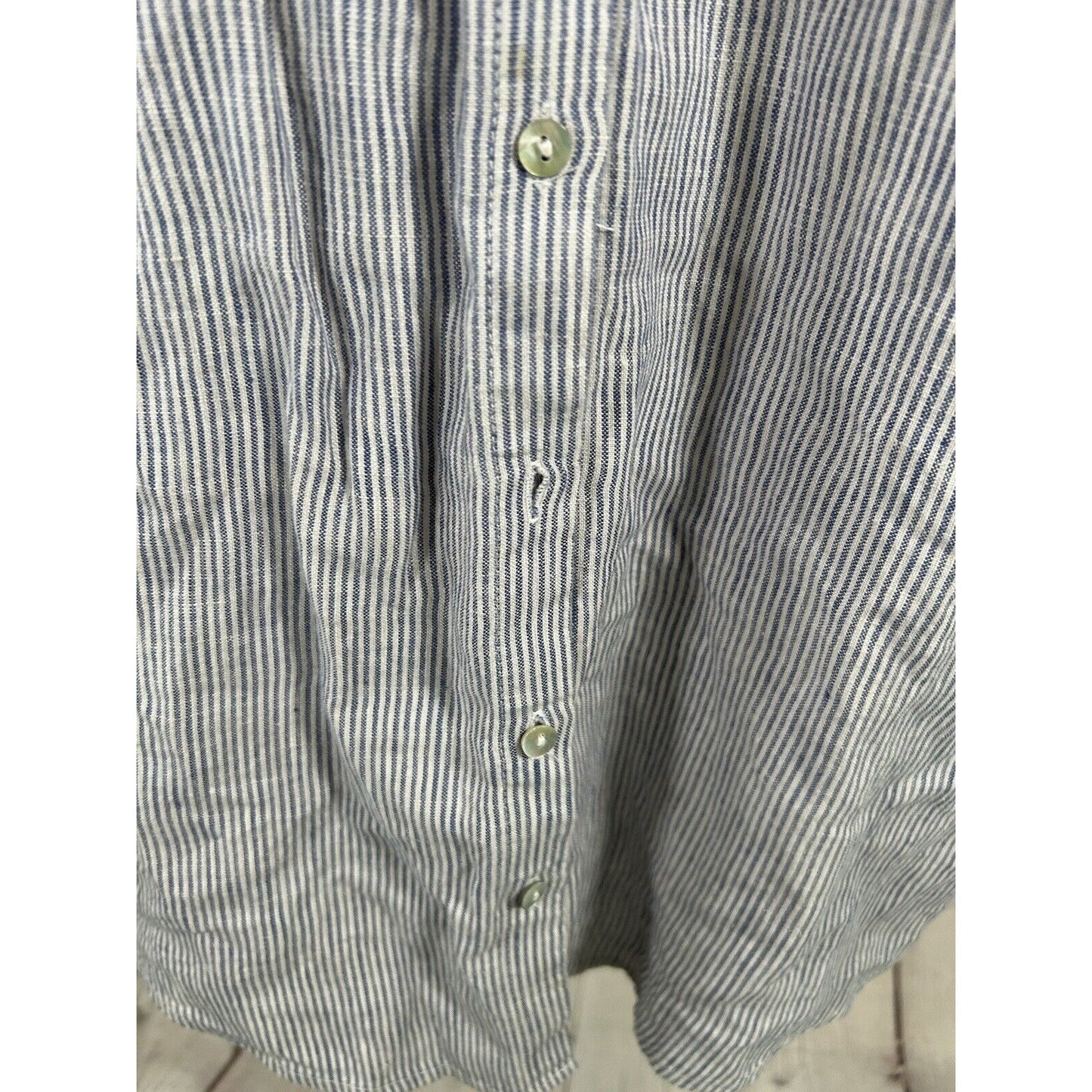 Artisan NY Blue White Striped 100% Linen Short Sleeve Button Up Shirt Dress L