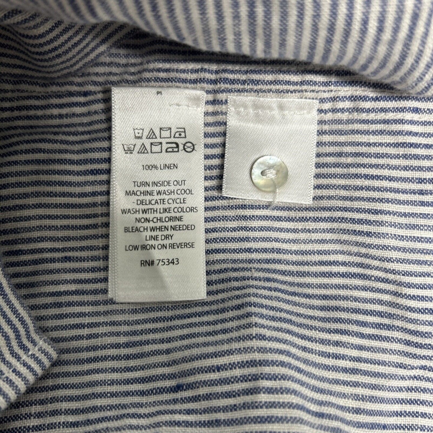 Artisan NY Blue White Striped 100% Linen Short Sleeve Button Up Shirt Dress L