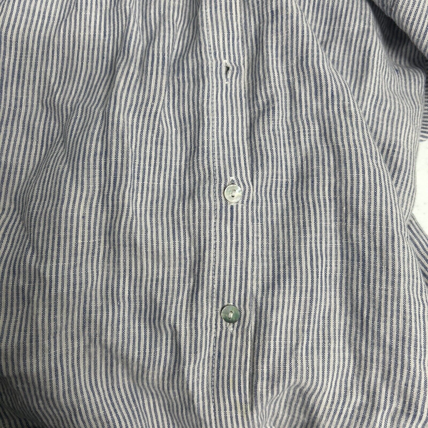 Artisan NY Blue White Striped 100% Linen Short Sleeve Button Up Shirt Dress L
