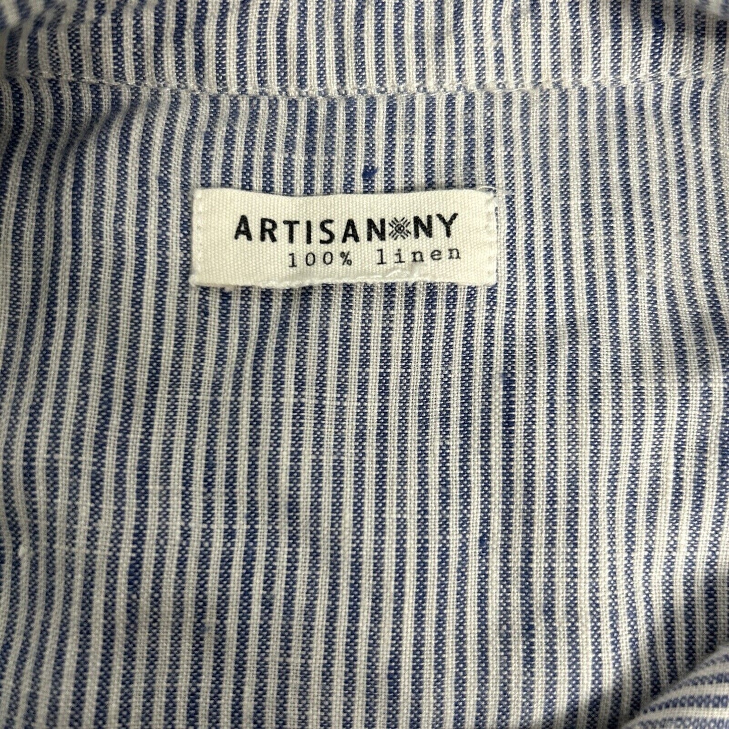 Artisan NY Blue White Striped 100% Linen Short Sleeve Button Up Shirt Dress L