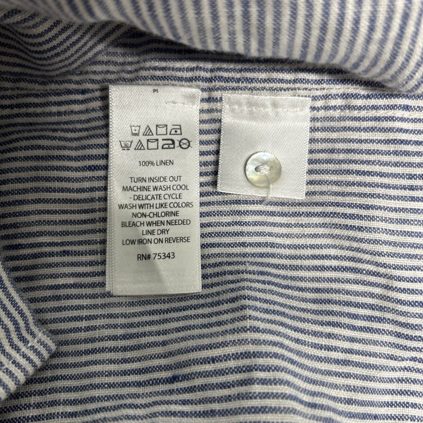 Artisan NY Blue White Striped 100% Linen Short Sleeve Button Up Shirt Dress L