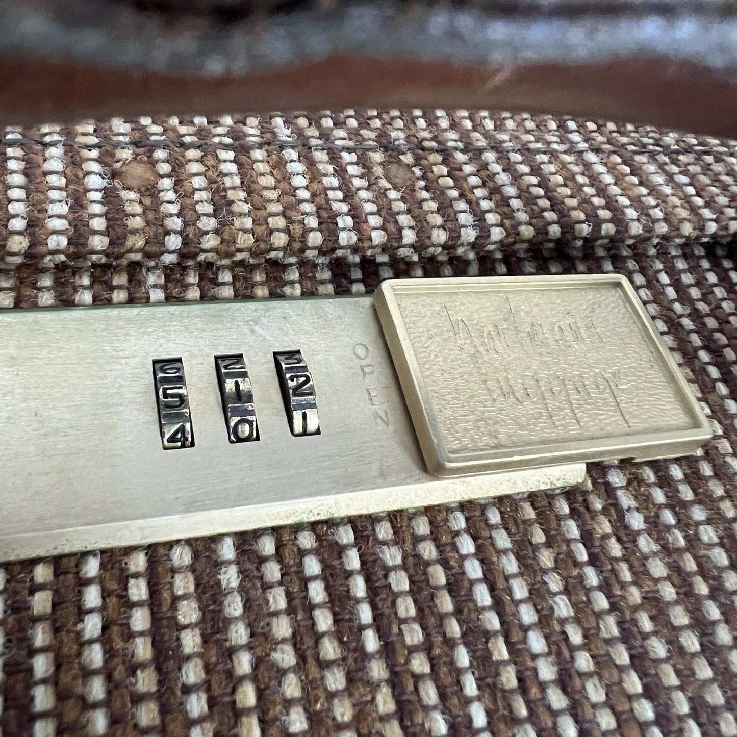 Vintage Hartmann Brown 2 Piece Suitcase Leather Tweed Wheeled Luggage Combo Lock