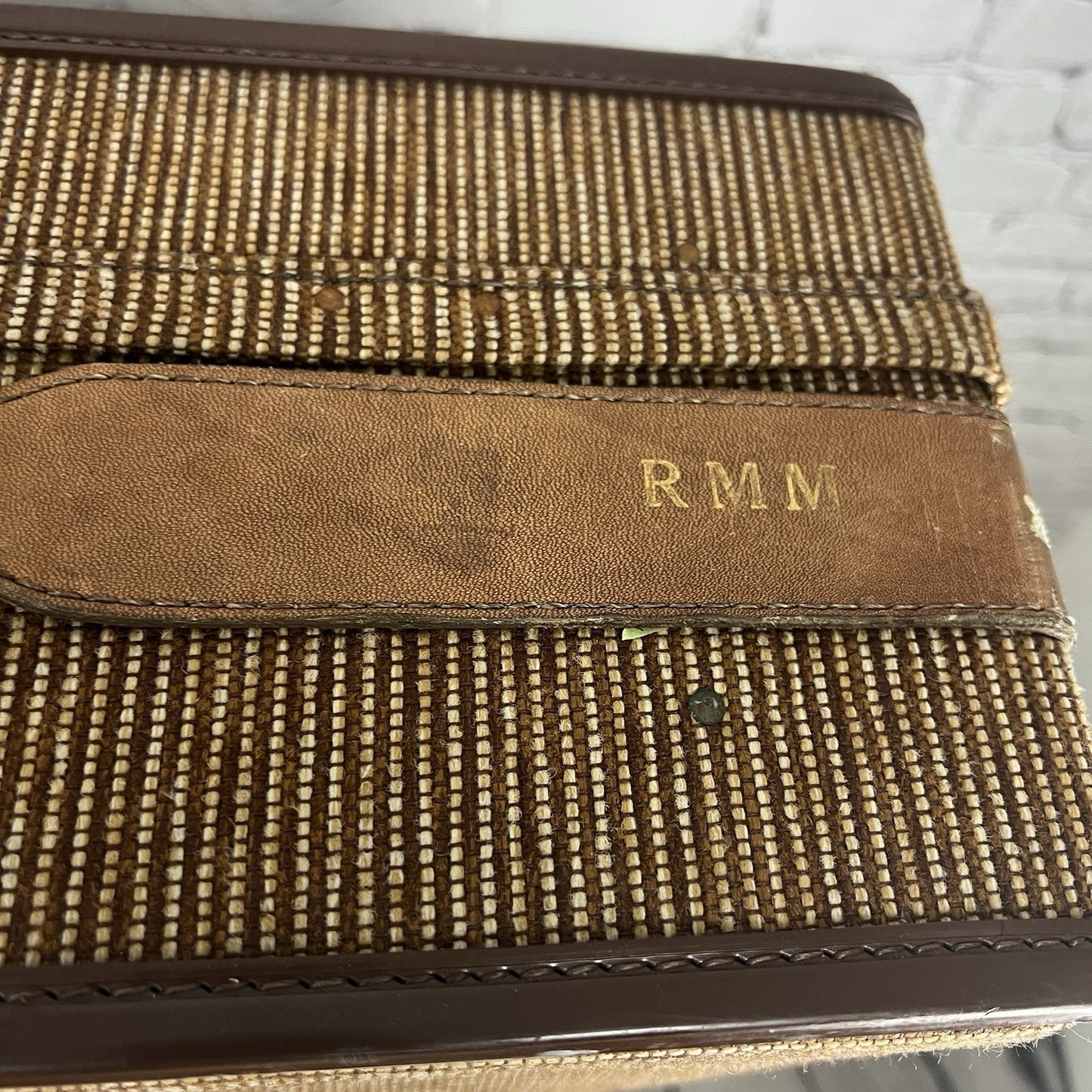 Vintage Hartmann Brown 2 Piece Suitcase Leather Tweed Wheeled Luggage Combo Lock