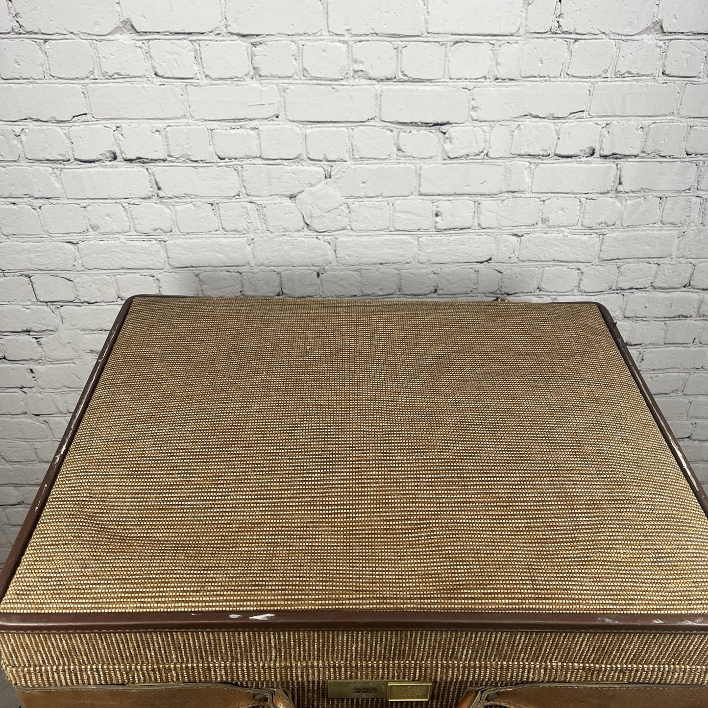 Vintage Hartmann Brown 2 Piece Suitcase Leather Tweed Wheeled Luggage Combo Lock